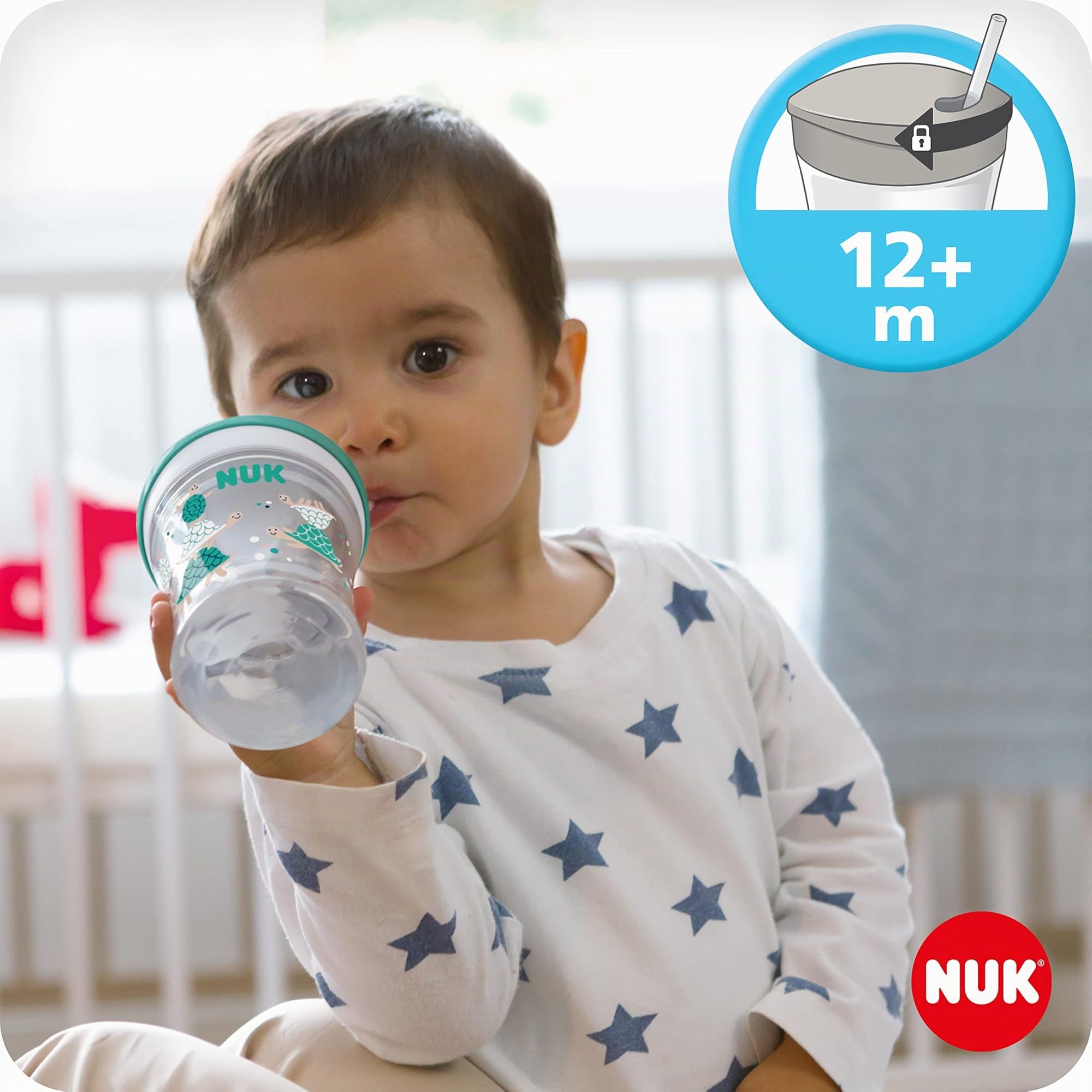 NUK Tasse Évolutive Bébé | Tasse d’Apprentissage Antifuite avec Couvercle en Plastique 3 en 1 | 230 ml, Jaune