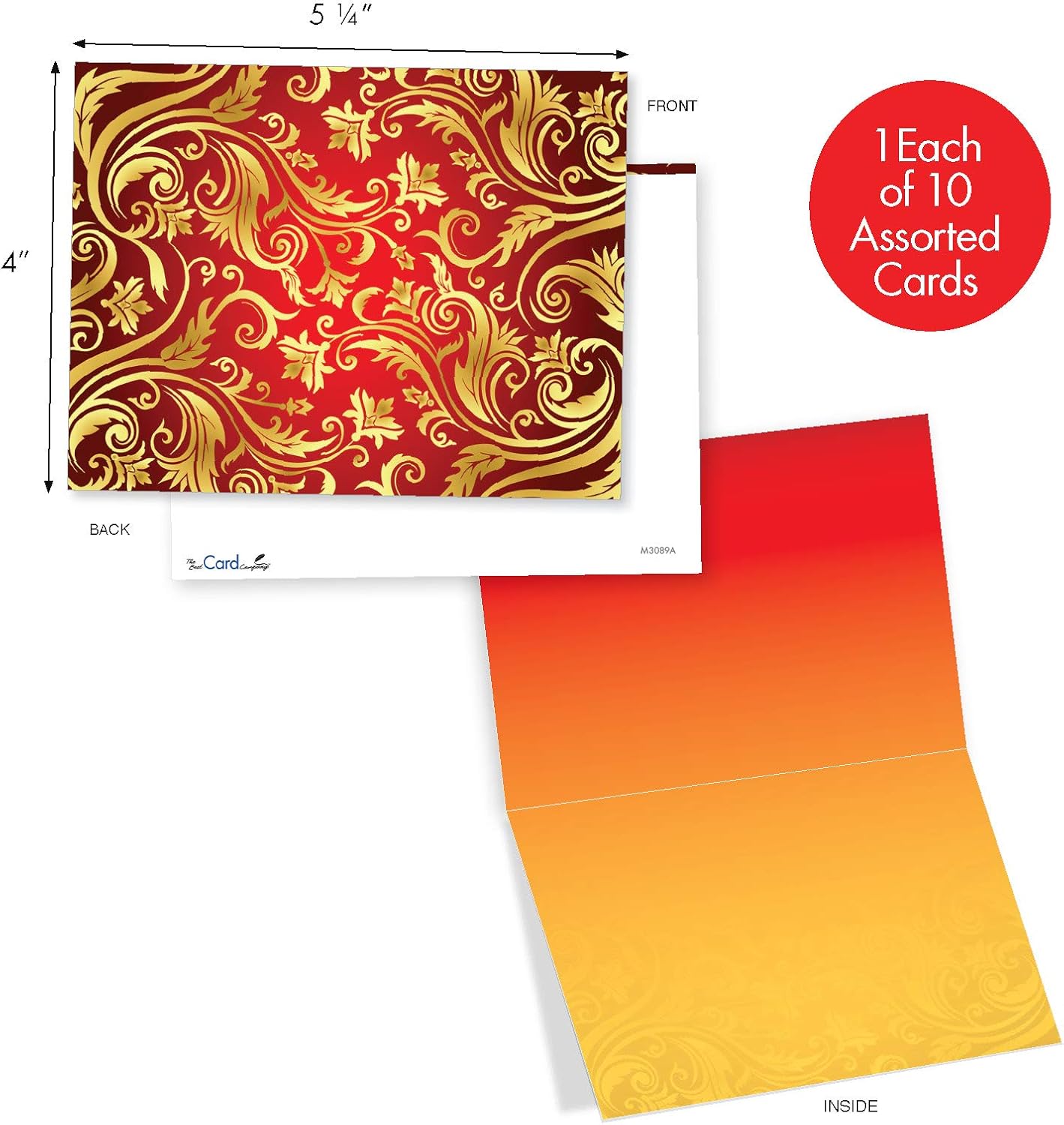 The Best Card Company - 10 Colorful Blank Note Cards with Envelopes (4 x 5.12Inch) - Assorted Boxed Set - Royal Fleurish M3089-NB - Image 2