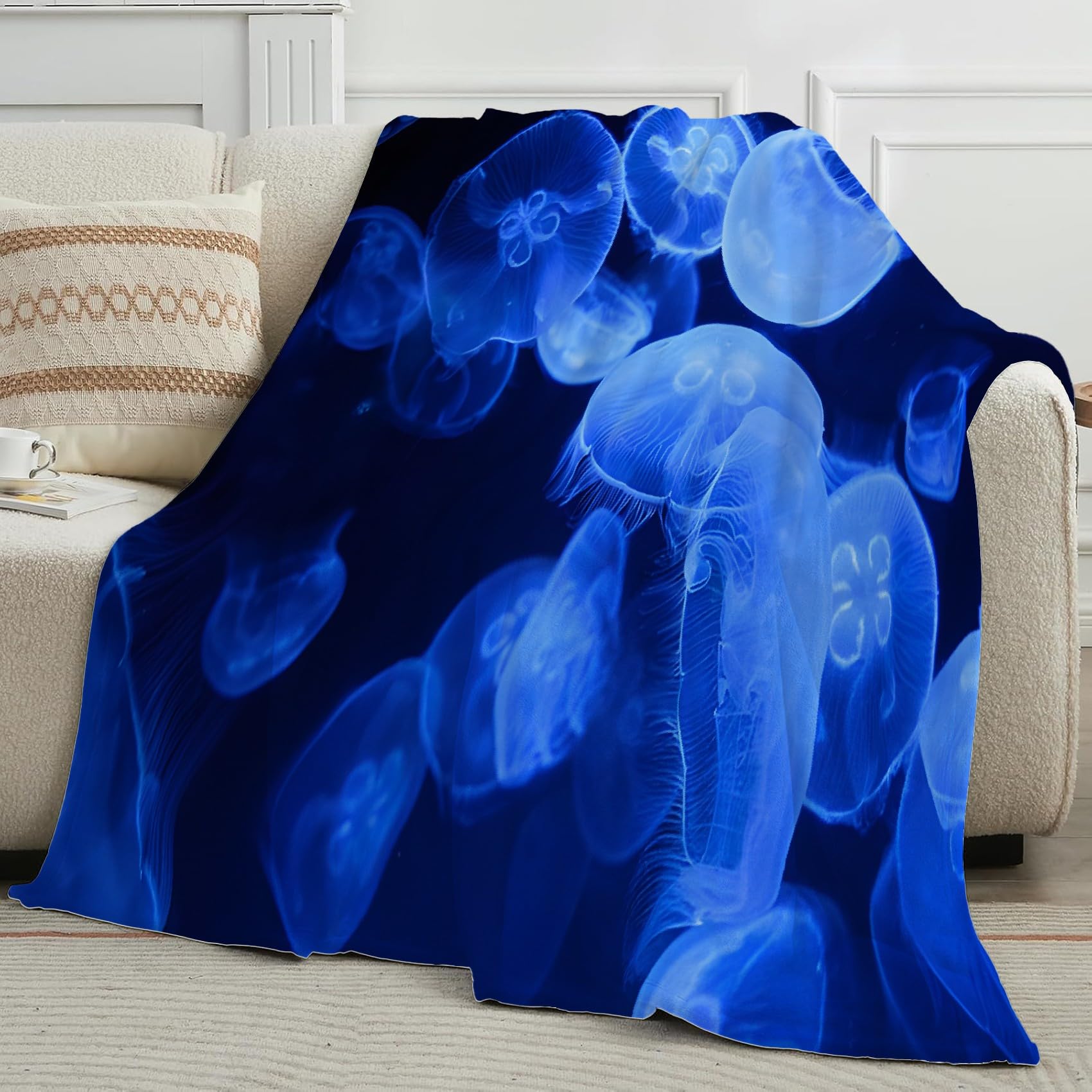 Koc z motywem meduzy w stylu snu, koc polarowy z mikrofibry, 180 x 220 cm, lekki, miękki, ciepły i wygodny, odpowiedni do sypialni i salonu