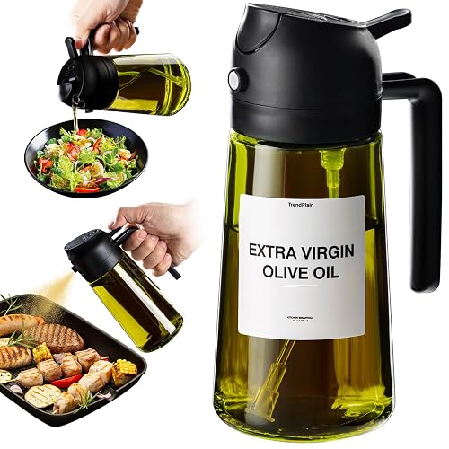 TrendPlain - Original 16oz/470ml Olive Oil Dispenser Bottle for Kitchen Gadgets and Air Fryer Accessories - Olive Oil Sprayer for Cooking w/Stickers - Black