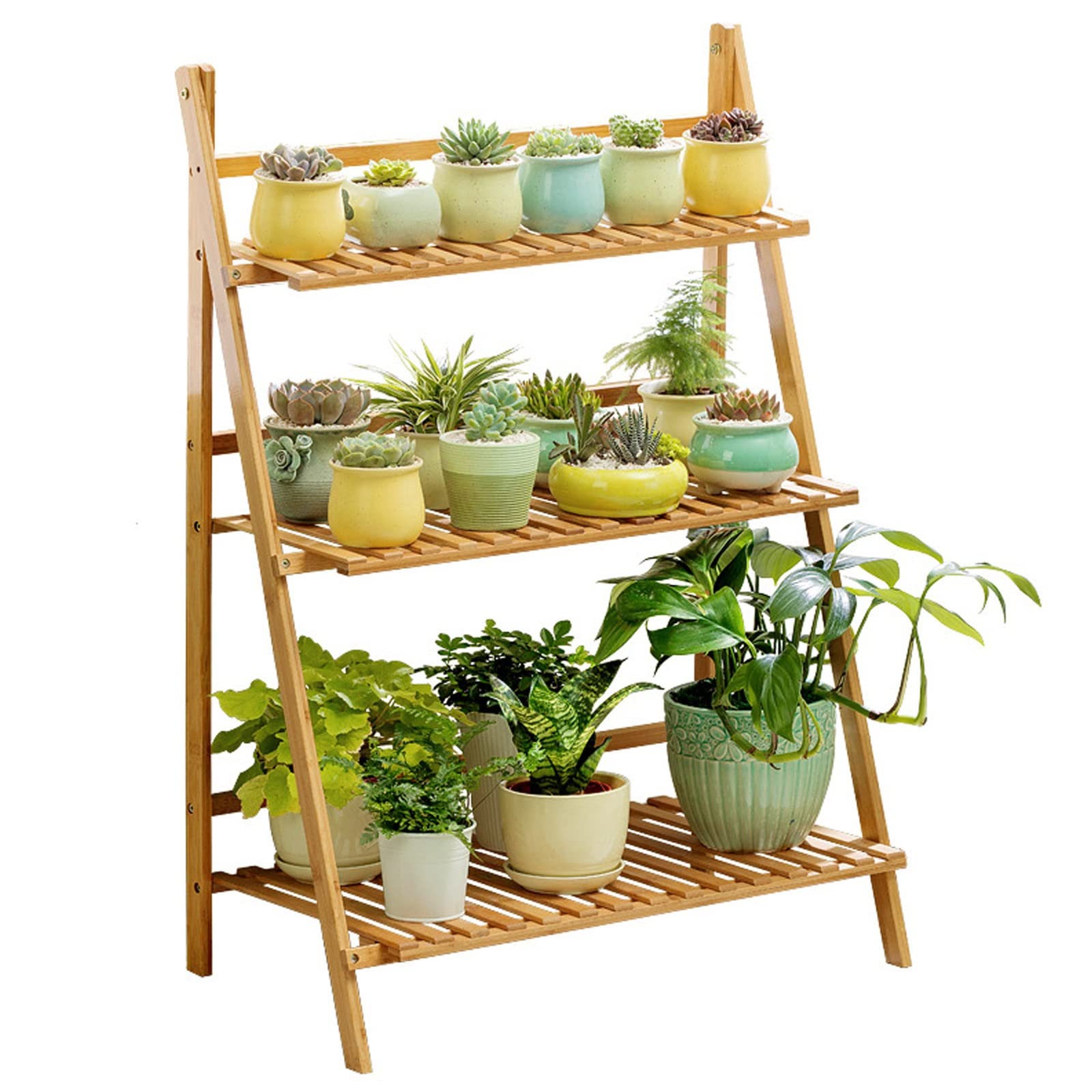 Ce Support à Plantes en Bambou à 3 Niveaux, étagère à Fleurs d'intérieur, Organisateur pour la Maison et Le Jardin, avec étagères pour Pots de Fleurs de 4 Couleurs (Naturel 100 cm)