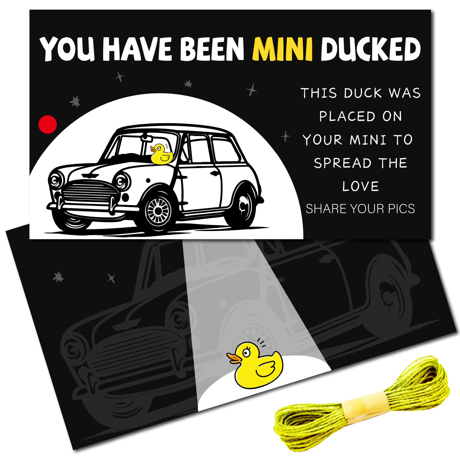 CREATCABIN 50Pcs You Have Been Ducked Cards Duck Card Paper Placed On Your Mini Spread The Love Share Pics Ducking Tags with Hole 11 Yards Jute Twine for Rubber Ducks Cars DIY Decors 3.4 x 2 inch