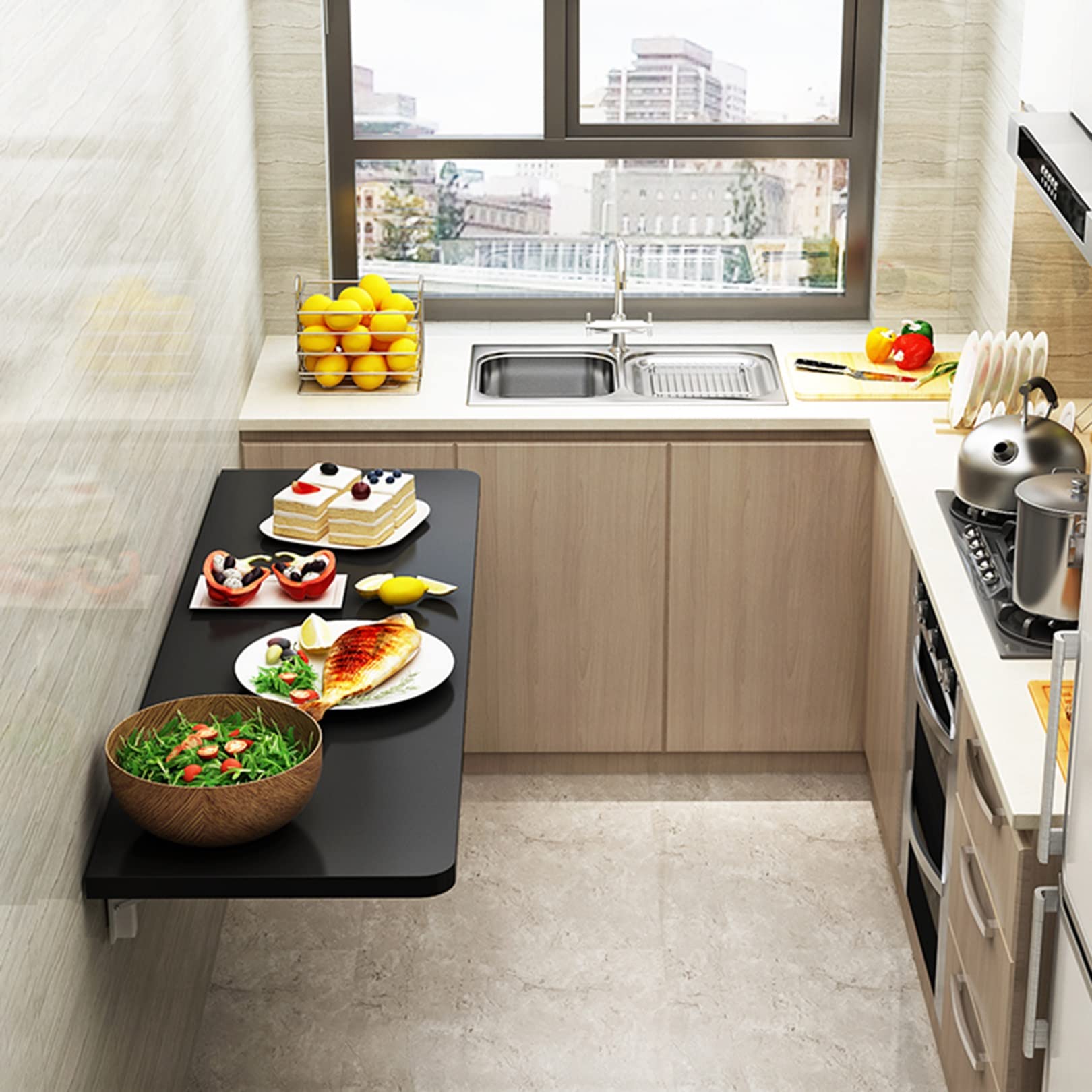 Table murale en bois pliante pour gagner de la place chez soi