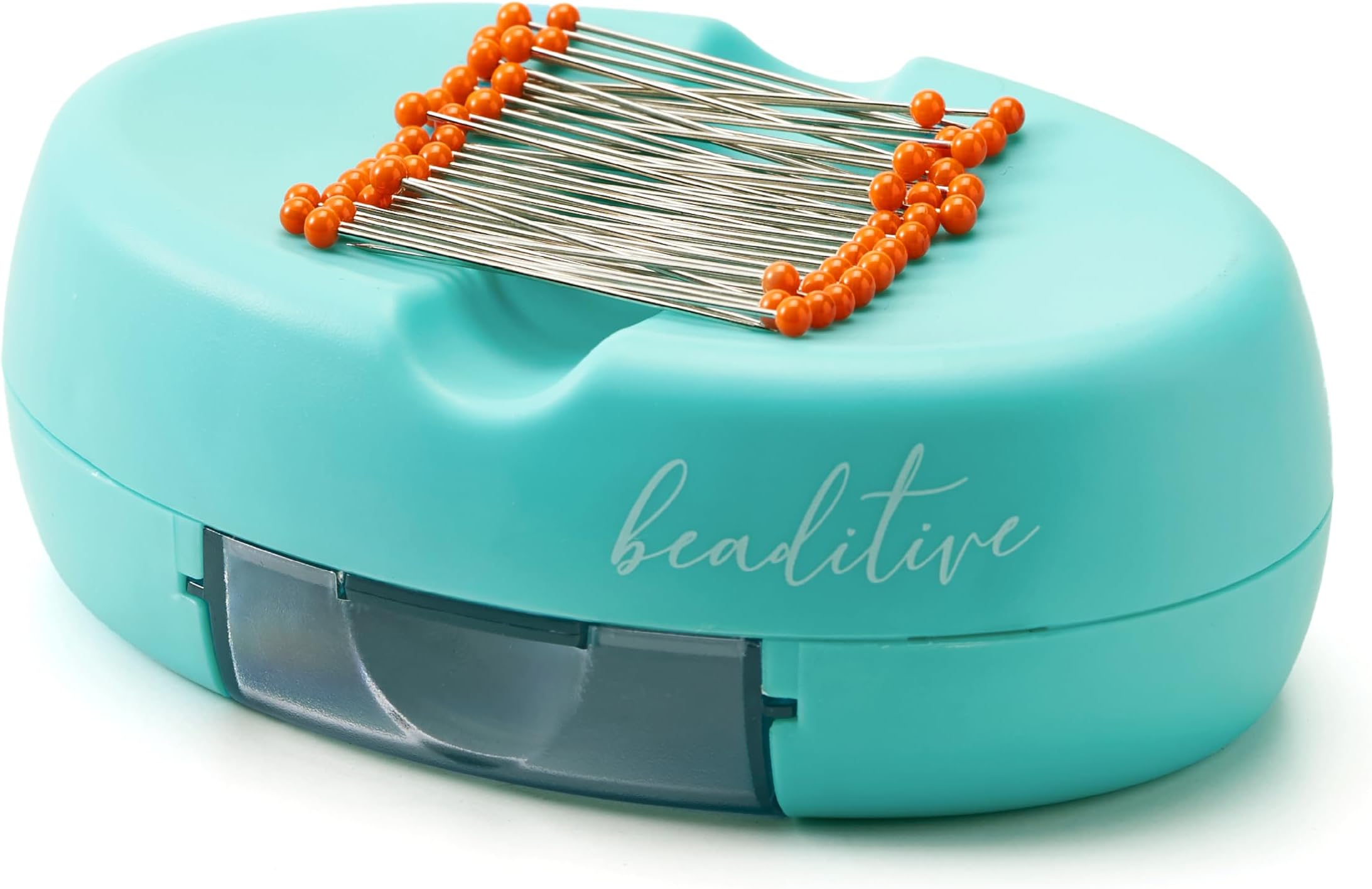 Magnetic Pin Cushion with Drawer - Strong Magnet Pin Holder Cushion for Sewing - 50 Glass Head Quilting Pins Included - Chic Pincushion Caddy for Sewing Pins, Paper Clips, Screws – Turquoise