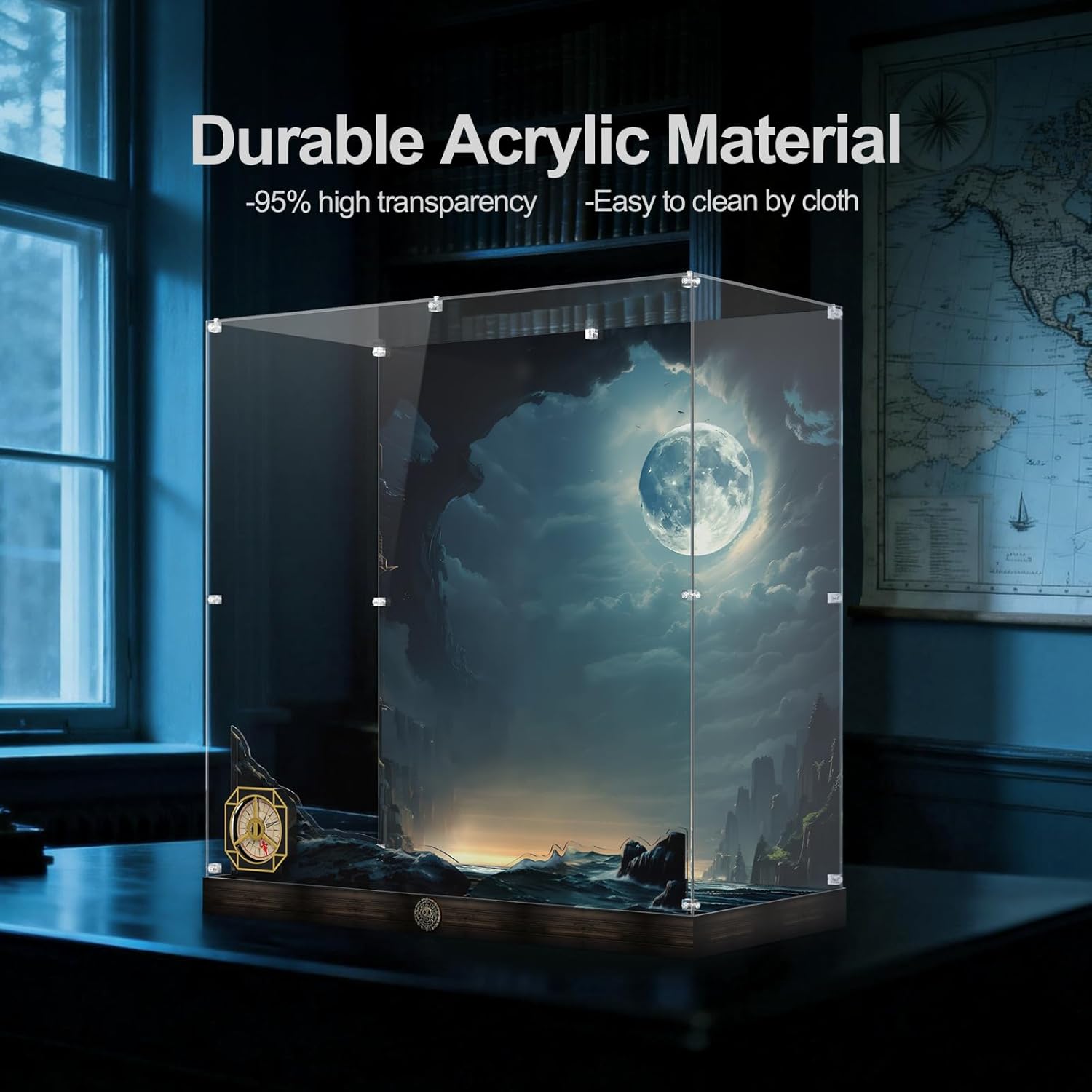 Acrylic Display Case for Lego Icons Captain Jack Sparrow's Pirate Ship, with LED Light, Display Box Compatible with Lego Black Pearl 10365- Case Only, No Model