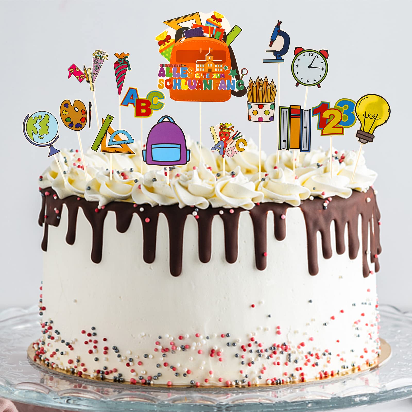 Lot De 8 Décorations De Gâteau En Bois Pour Enfant D'Écolier