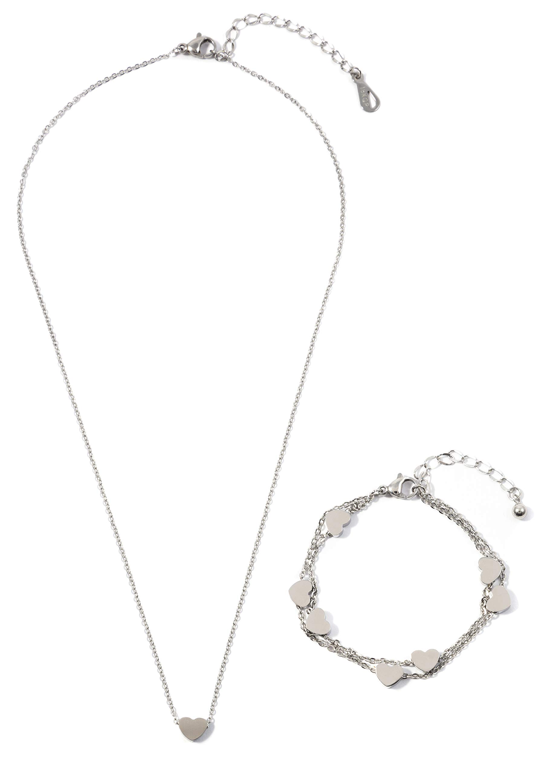 Happiness Boutique Bracciale Donna Con Cuori Argento – Doppio Giro, Pendenti A Cuore, In Titanio Antiallergico – Perfetto Per Ogni Occasione