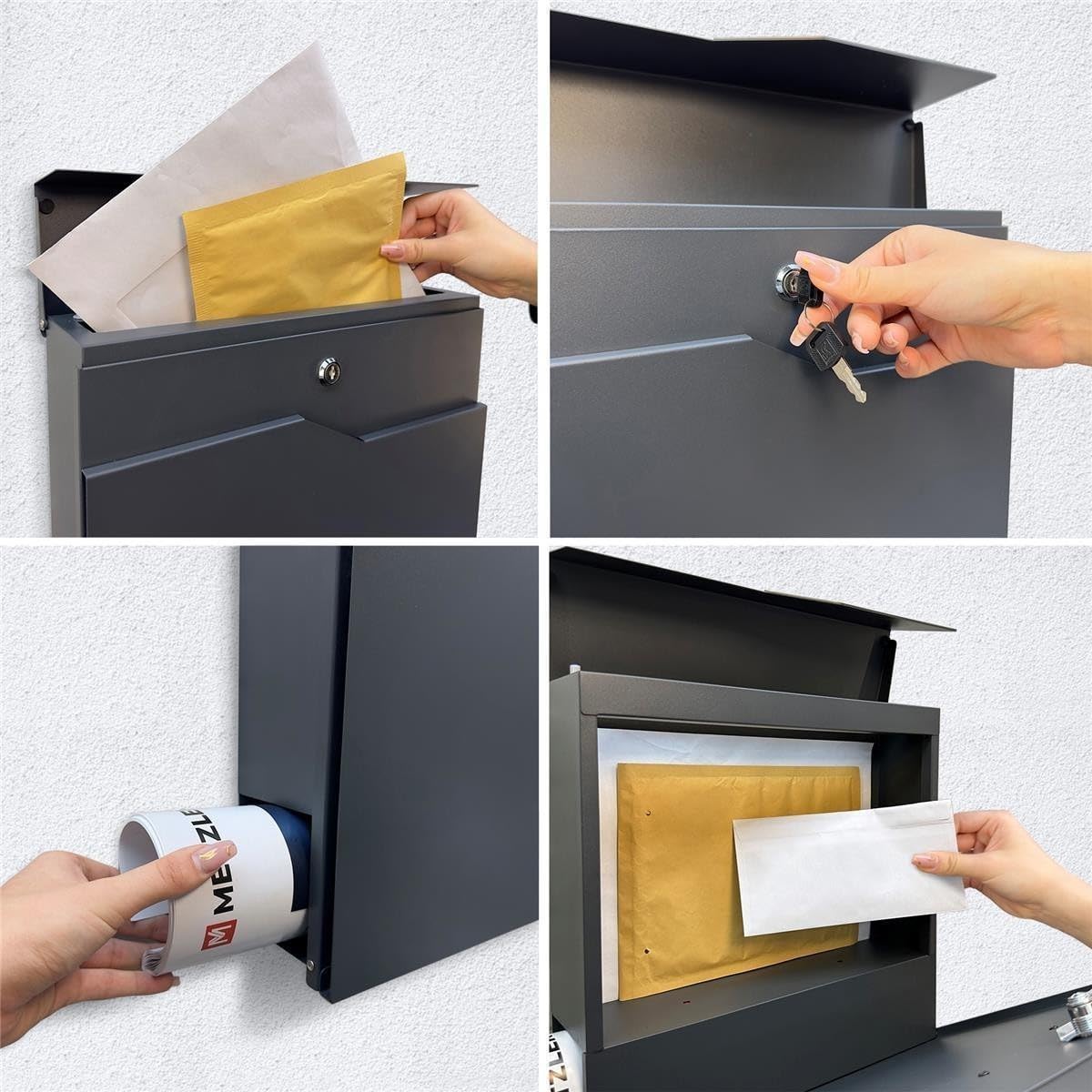 Metzler buzón Moderno Ebenhard en DB 703 Gris micáceo – buzón de Pared con Compartimento para periódicos – buzón con Placa de Nombre de Acero Inoxidable V2A – tamaño: 37 × 37 × 10,5 cm