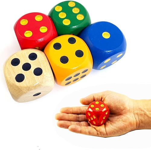 SmartDealsPro Set of 5 Random Color Large 1 1/5" Round Edge Wooden Dice (5 Colors with dots)