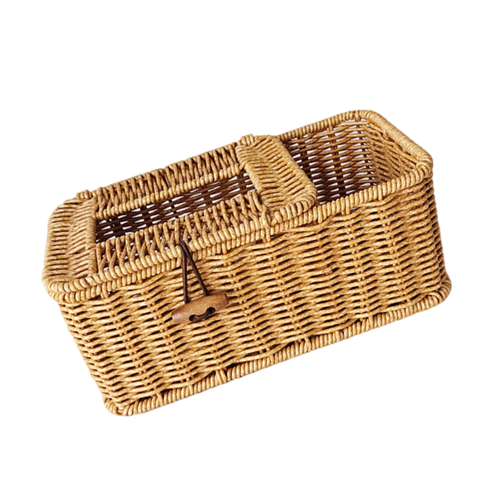 Tsophreniq Decorative Cubes Tissue Box with Side Organizers for Desk Dresser in Caramels Handwoven Designs Daily Casual Use Handwoven Tissue Box