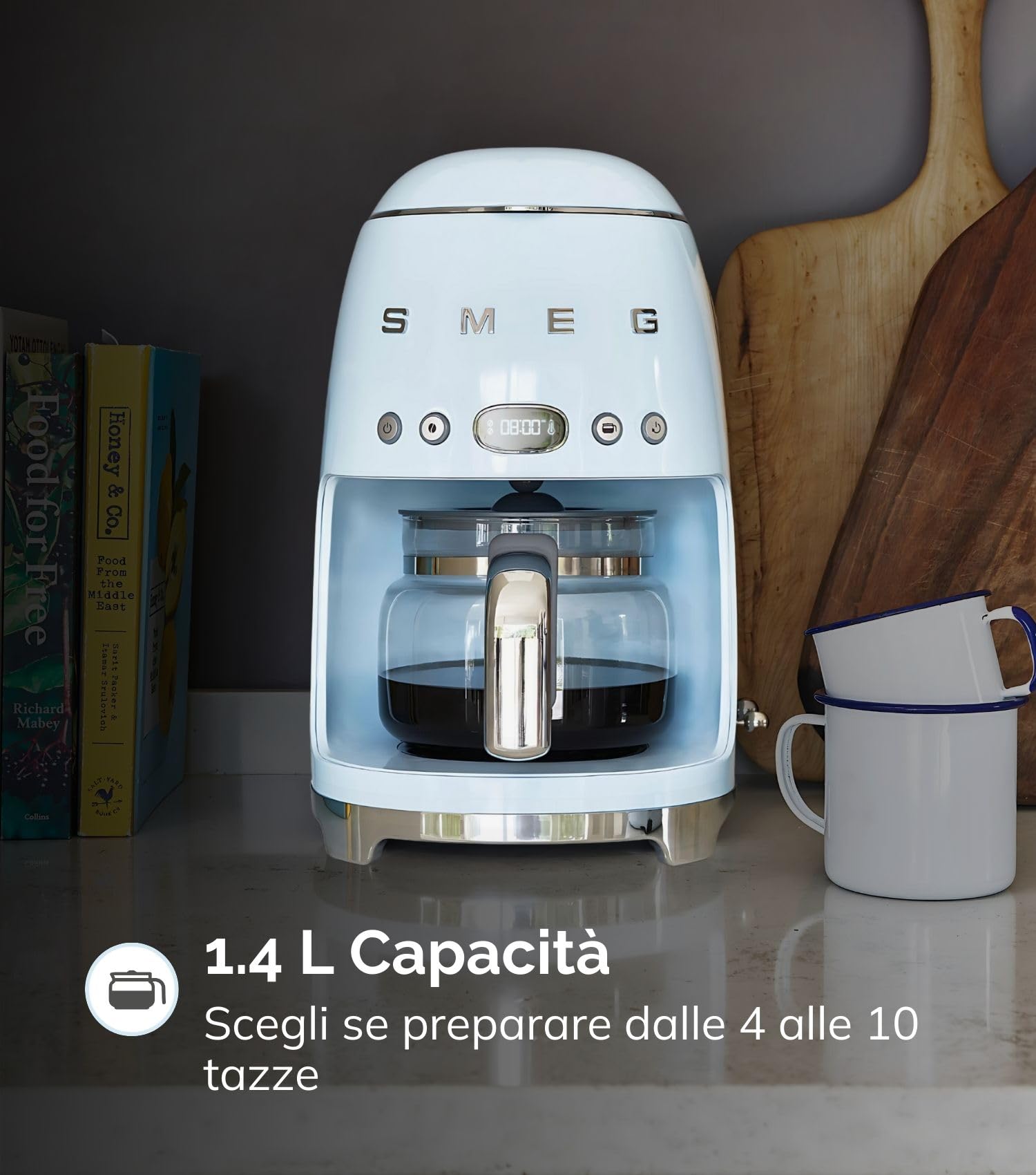 Smeg, Macchina da Caffè Filtro DCF02RDEU, Funzione Aroma e Autostart, Caraffa in Vetro Fino a 12 Tazze, 2 Livelli di Intensità, Modalità Keep Warm, 1050W, Rosso