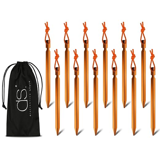 DS. DISTINCTIVE STYLE Tent Stakes 12 Pieces Aluminum Ultralight Tent Pegs for Backpacking Tent Camping Accessories for Tent Campers