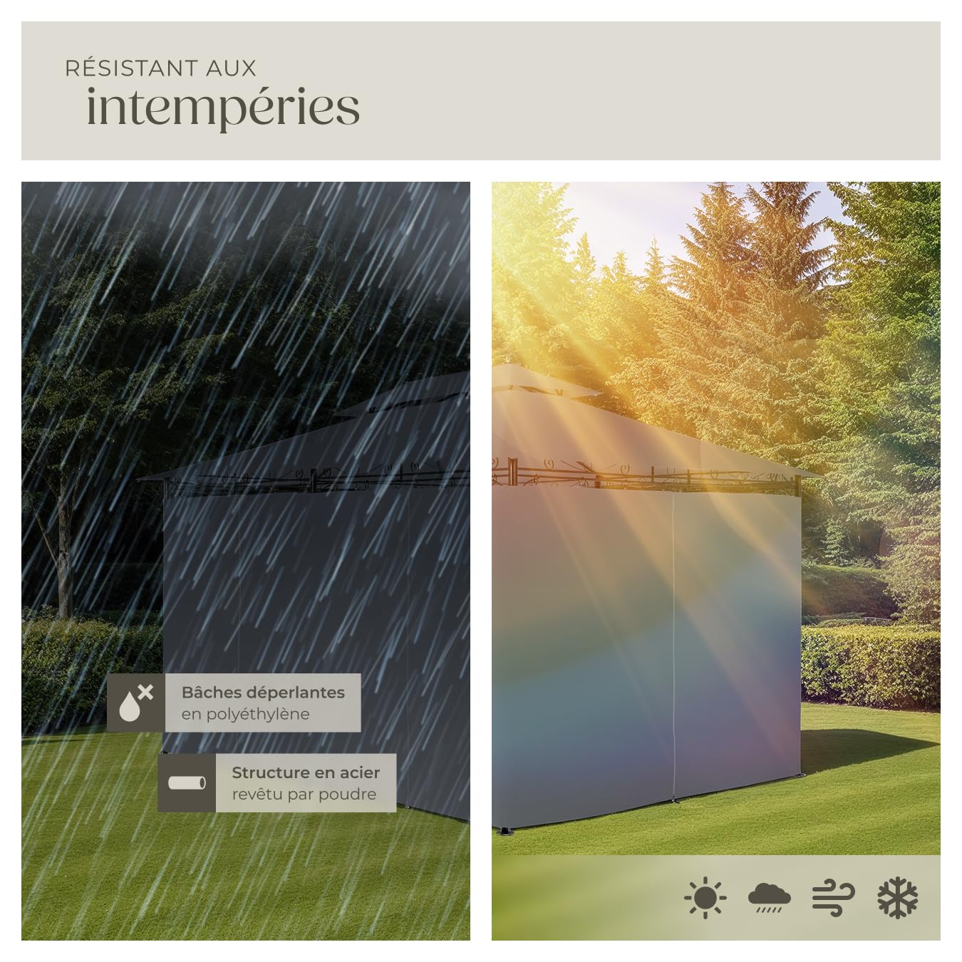 tectake® Tonnelle de Jardin 4x3m en Acier époxy Tente de réception, Imperméable, Protection UVP 50+, Rideaux de tonnelle Inclus, Montage Facile, Tonnelle terrasse Exterieur Barnum Mariage Baptême