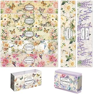 PH PandaHall 90pcs Vintage Plant Wrapper Tape, 9 Styles Flower Soap Packaging Paper Vertical Soap Paper Tag Soap Sleeves Covers for Handmade Soap Lotion Bars Bath Gift Wrapping, 21x5cm/8.2x1.9inch