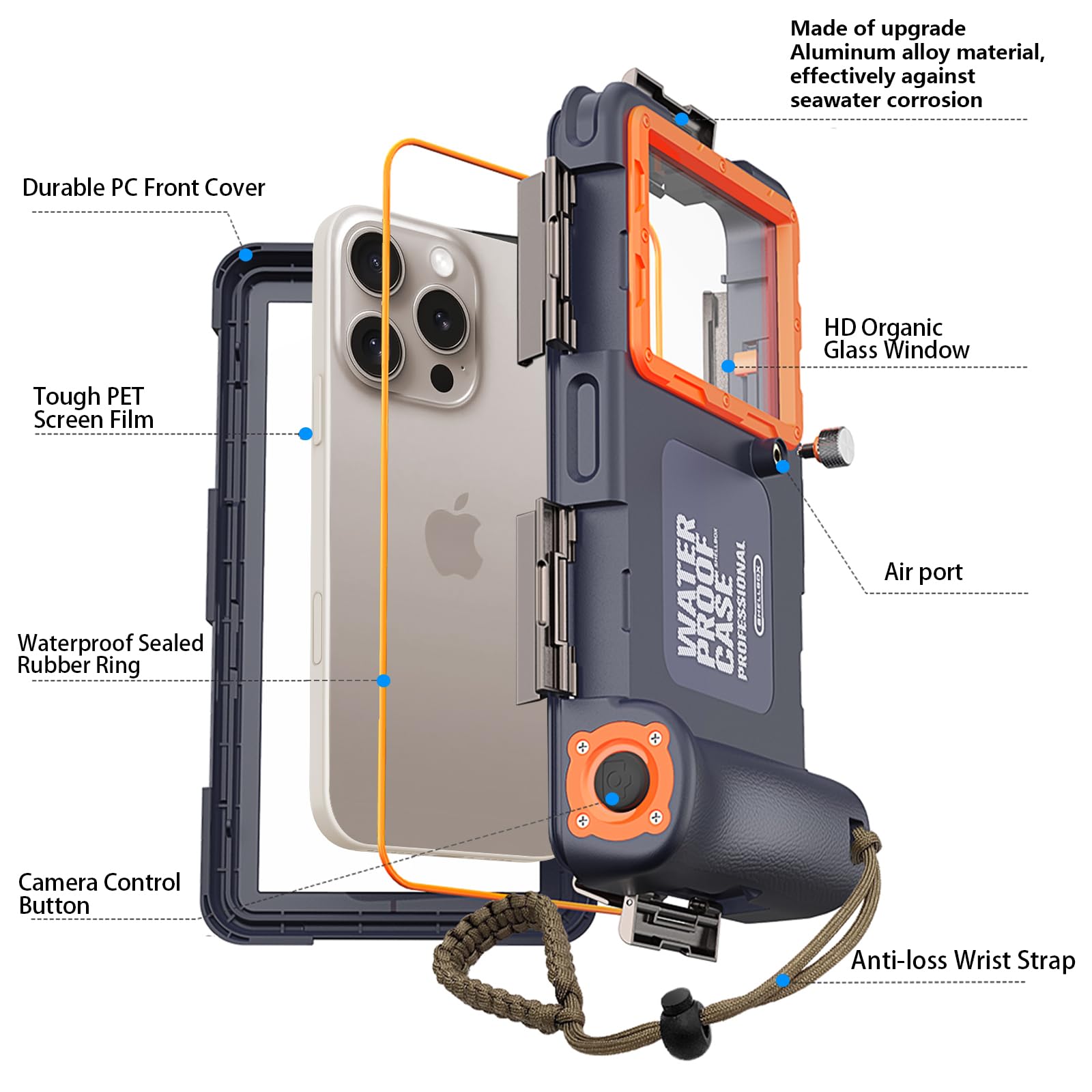 Funda universal de buceo submarino para teléfonos de 4.7 a 4.9 pulgadas (botón de volumen a la izquierda), compatible con iPhone 16/15/14/13 Series, fundas impermeables profesionales de buceo