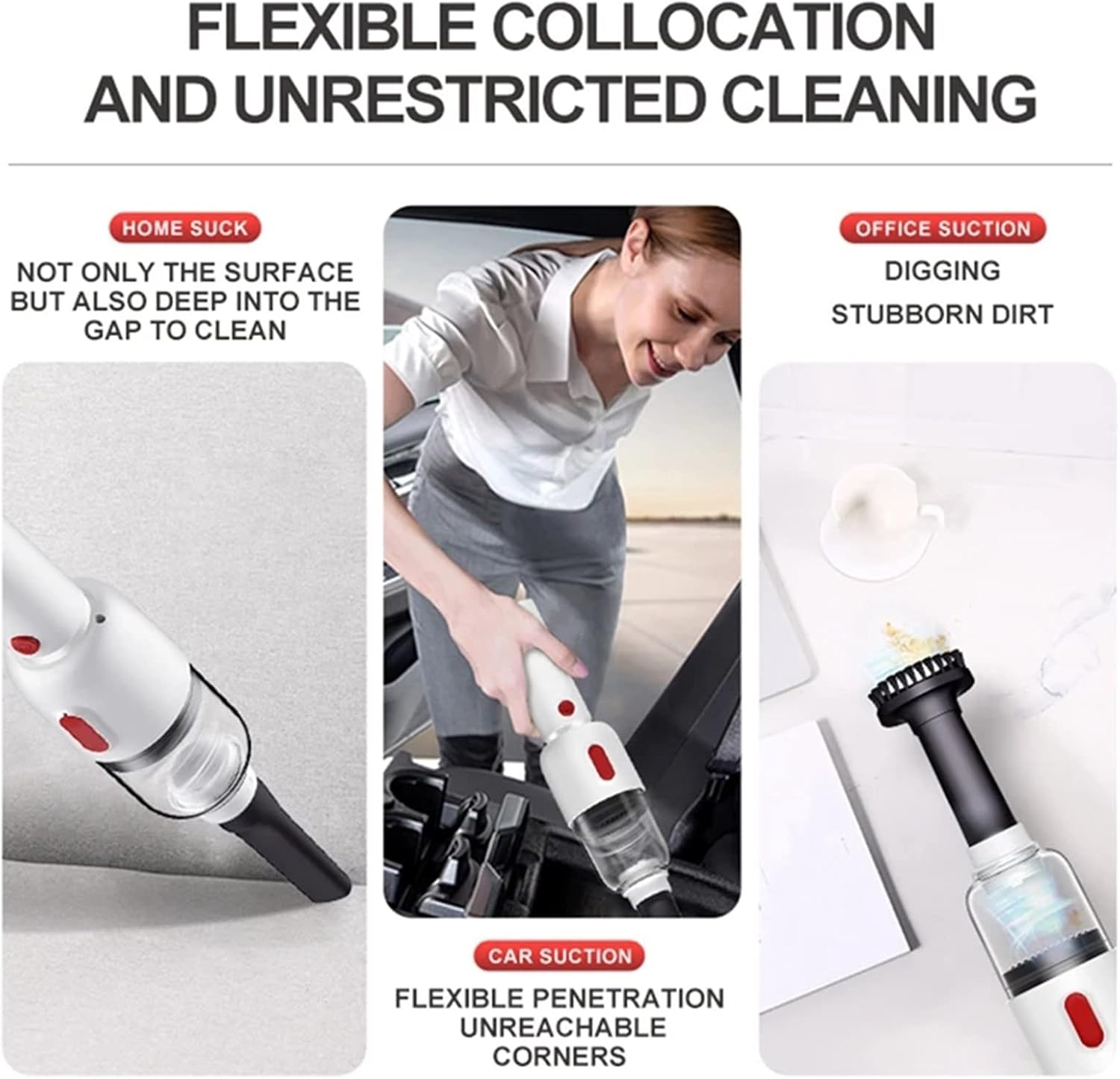 Portable Car Vacuum Cordless Portable Handheld Vacuum with 12000PA Powerful Suction Wet and Dry Small Car Interior Cleaner Auto,White