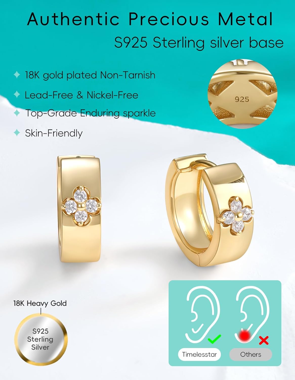 Clover Hoop Earrings for Women Gifts with Lab Grown Moissanite|Lab Grown Emerald|18... - Image 5