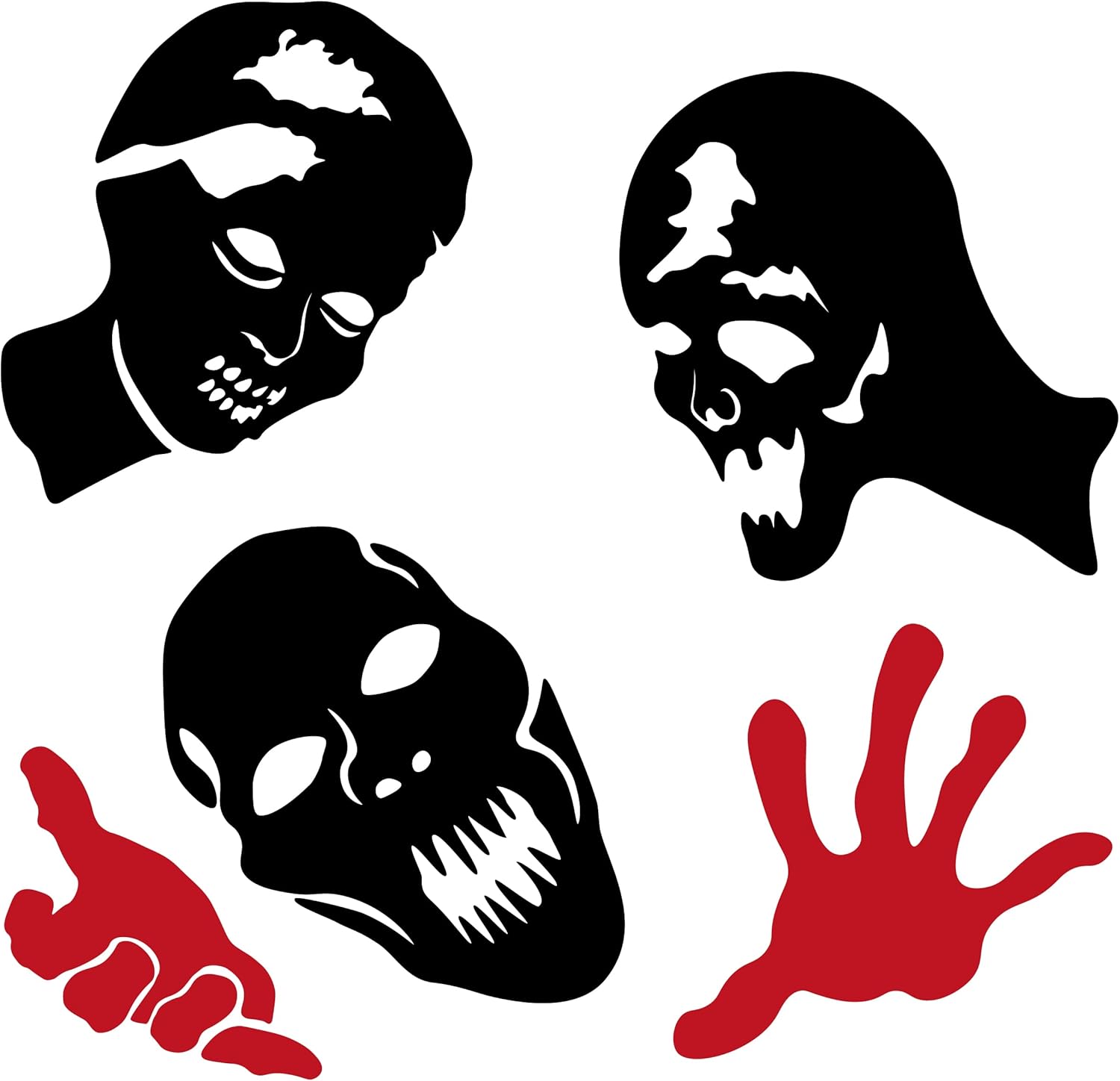 Spooky Screaming Skulls and Bloody Hand for Halloween Decal - Stickers with Halloween Bloody and Spooky Patterns - Halloween Laptop Window Door Design 35x35 in inches