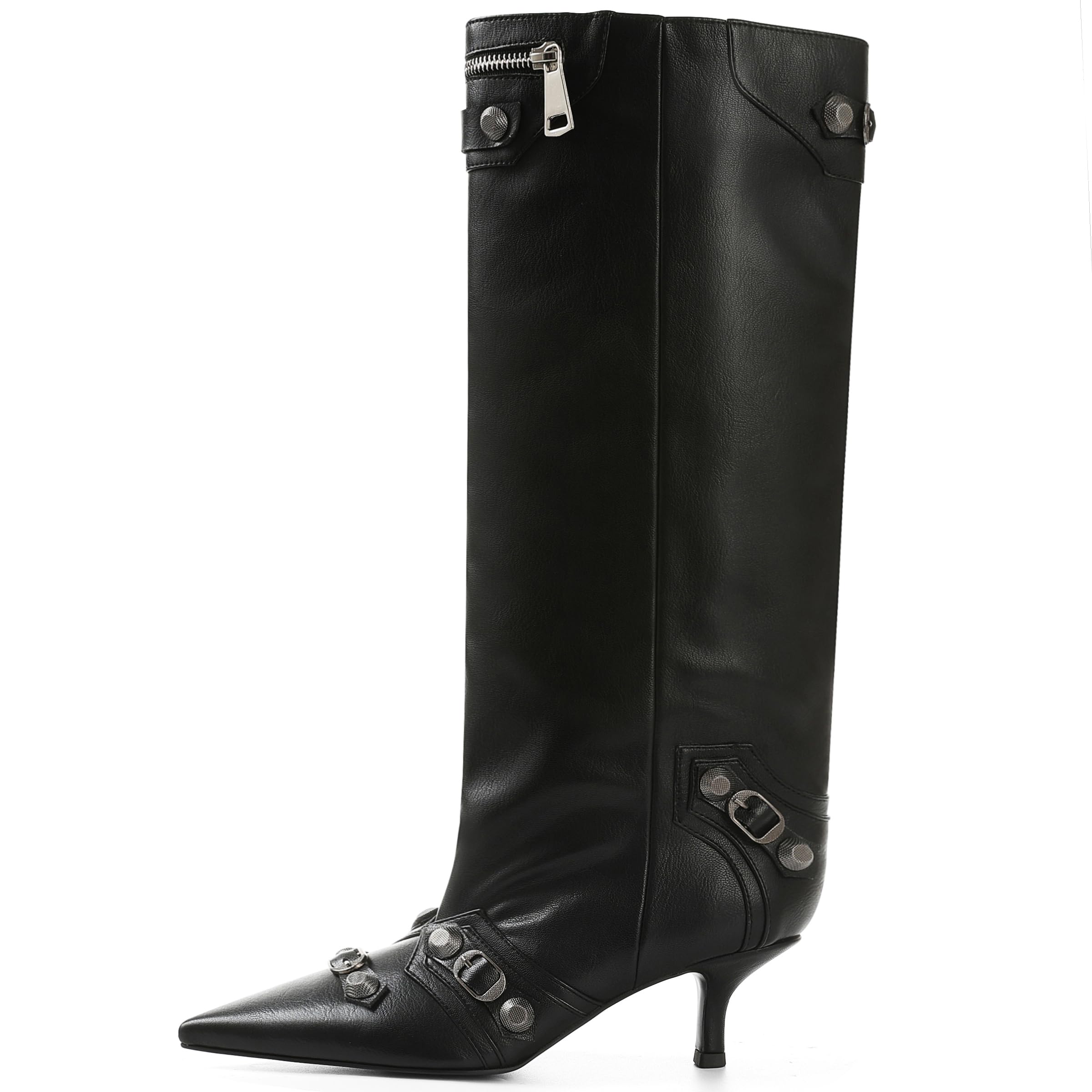 Oiamenne Knee High Boots for Women Wide Calf Boots Pointed Toe Tall Boots Kitten Heel Boots Womens Fall Winter Boots for Party Gifts Dress