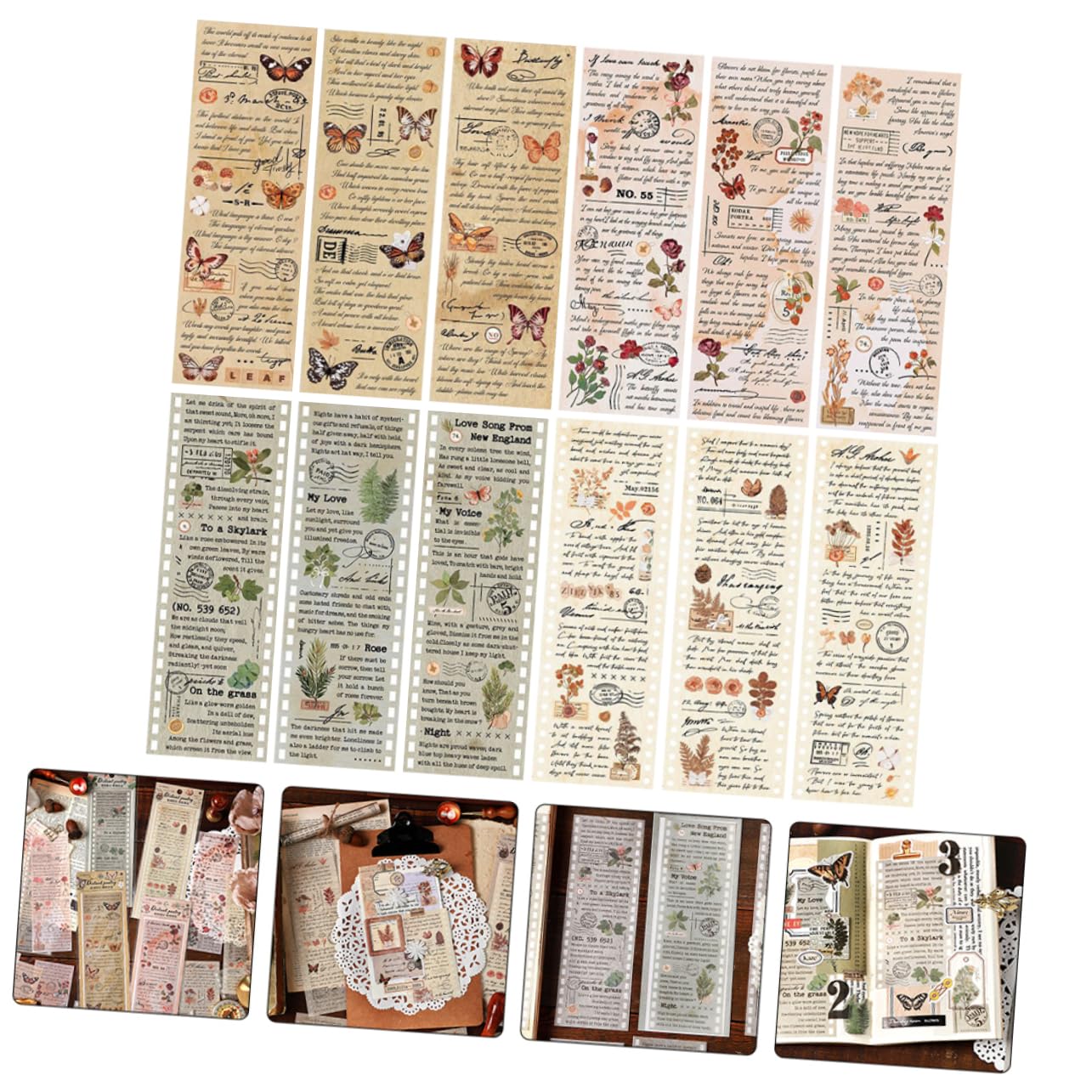 HOMSFOU 20 Sätze Vintage Washi Tape Selbstklebende Dekorative Papiertapes für Scrapbooking Diy Projekte und Journals Vielseitige Designs für Bastelarbeiten