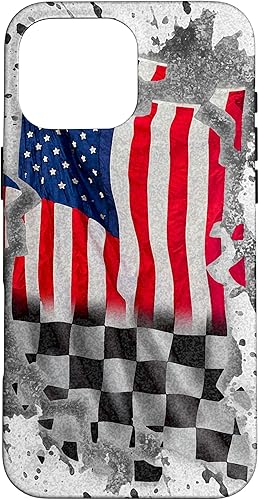 Vista 46 de iPhone 12 mini Car Racing bandera estadounidense pit crew Case