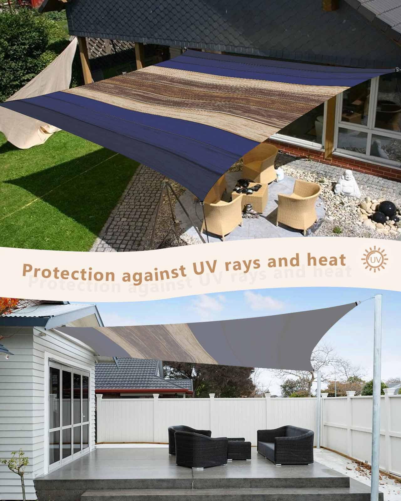 Sun Shade Sails Canopy 8'x10', Navy Blue Gradient Brown Rustic Wood Grain Texture UV Protection Outdoor Shade Canopy, Rust Resistant Tear Patio Sail Shade for Sunshade Outdoor Patio Backyard Garden