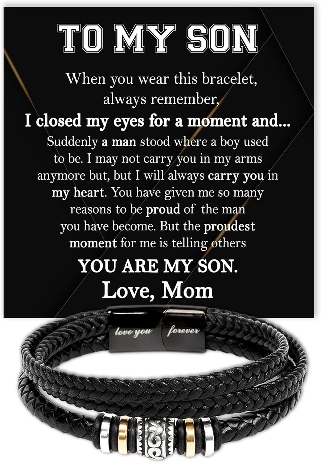 VIRAGIL To My Son Bracelet, Son Gifts From Mom And Dad, Bracelet For Son From Dad, Son Bracellet From Mom, Birthday Gift For Son, Men Bracelet, Gift For My Son Birthday With Message Card And Gift Box