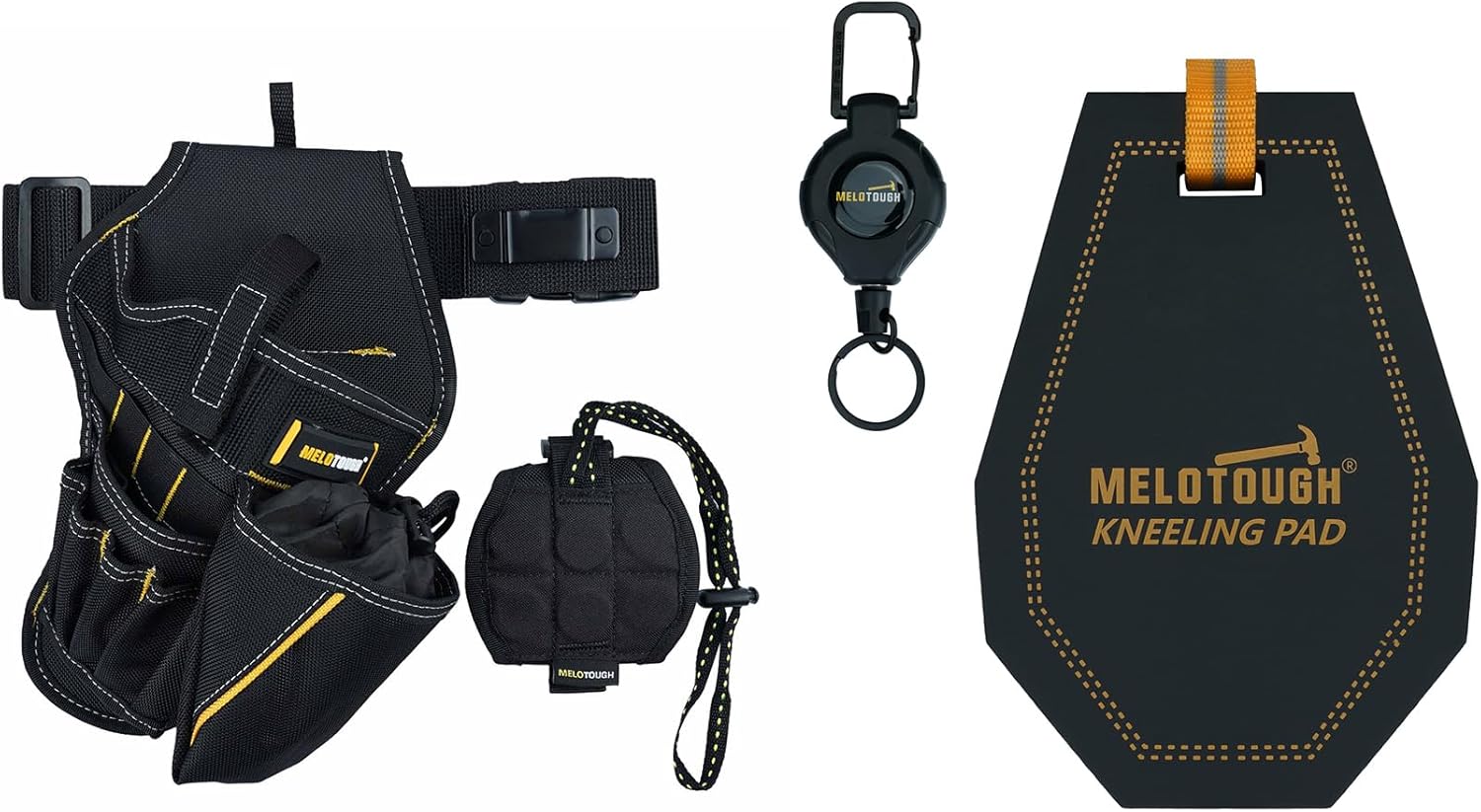 MELOTOUGH Impact Holster 3-in-1 Drill Holster Combo with Magnetic Wristband, Mini Kneeling Pads with Badge Reel for Work, 1" Thick Soft NBR Foam Kneeling Pad