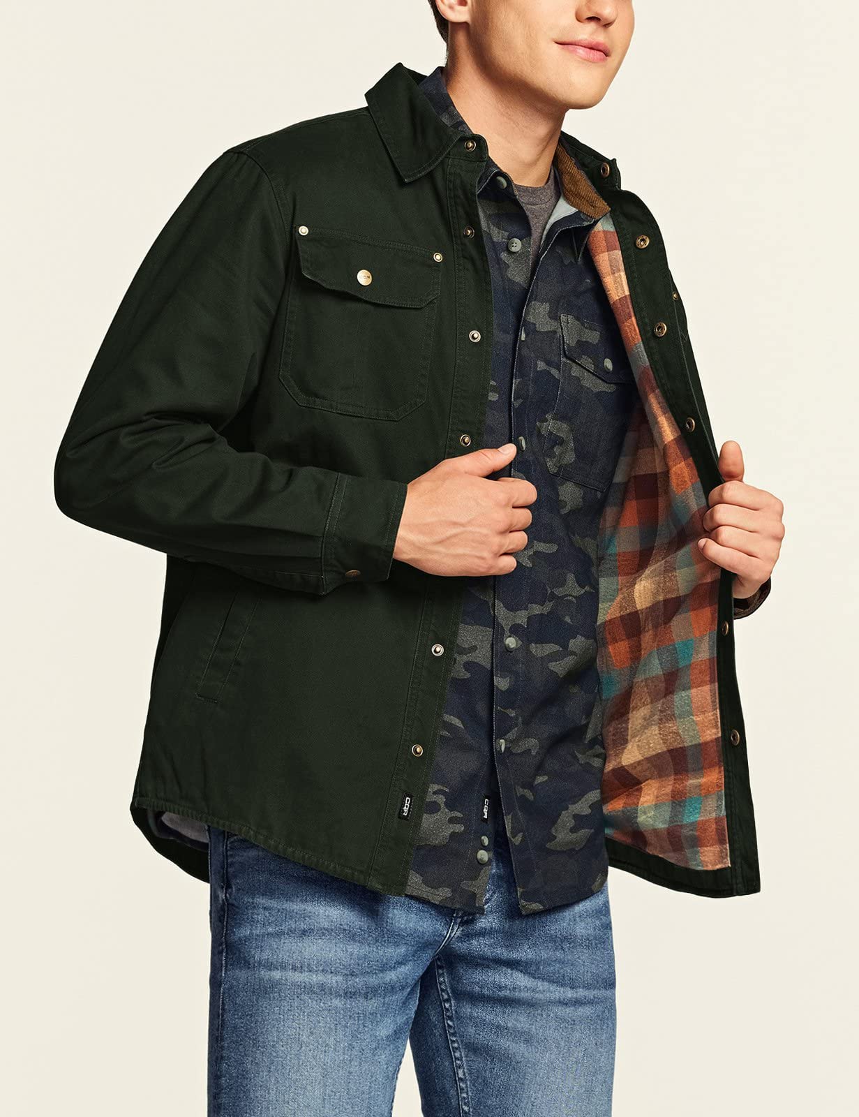 Snapklik.com : CQR Mens Twill All Cotton Flannel Lined Shirt Jacket