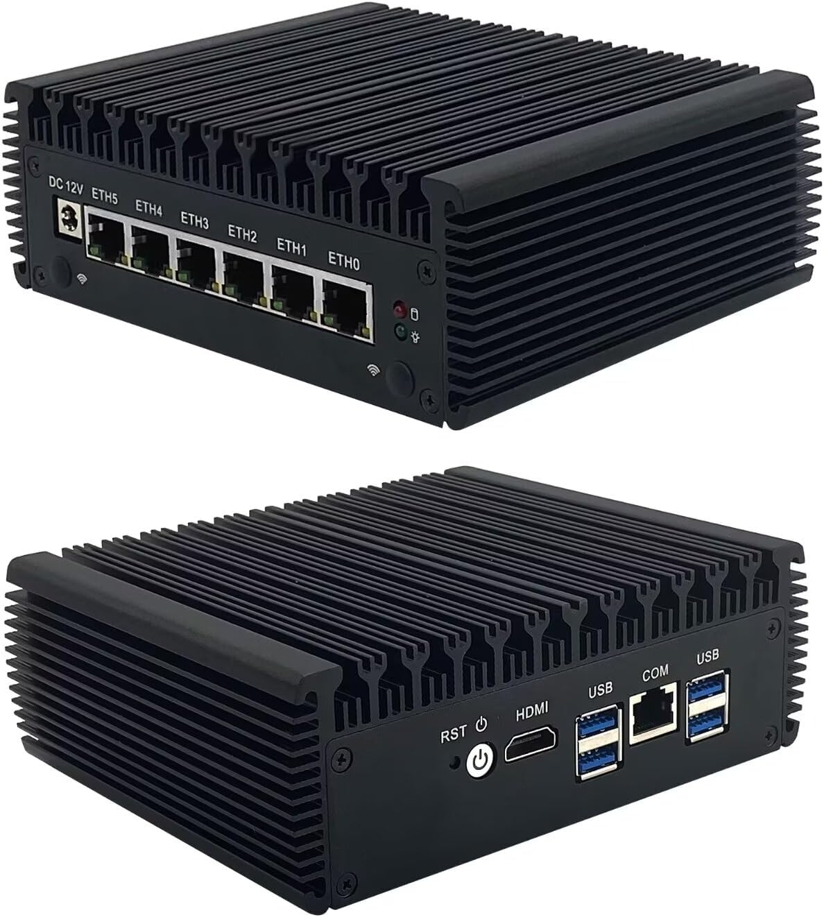 Fanless Mini PC Win 11 Pro, Core i5 8250U Micro Firewall Appliance with 6 x Gigabit LAN, Mini Computer Hardware for Network Router, Barebone NO RAM/SSD/System, RJ45 COM