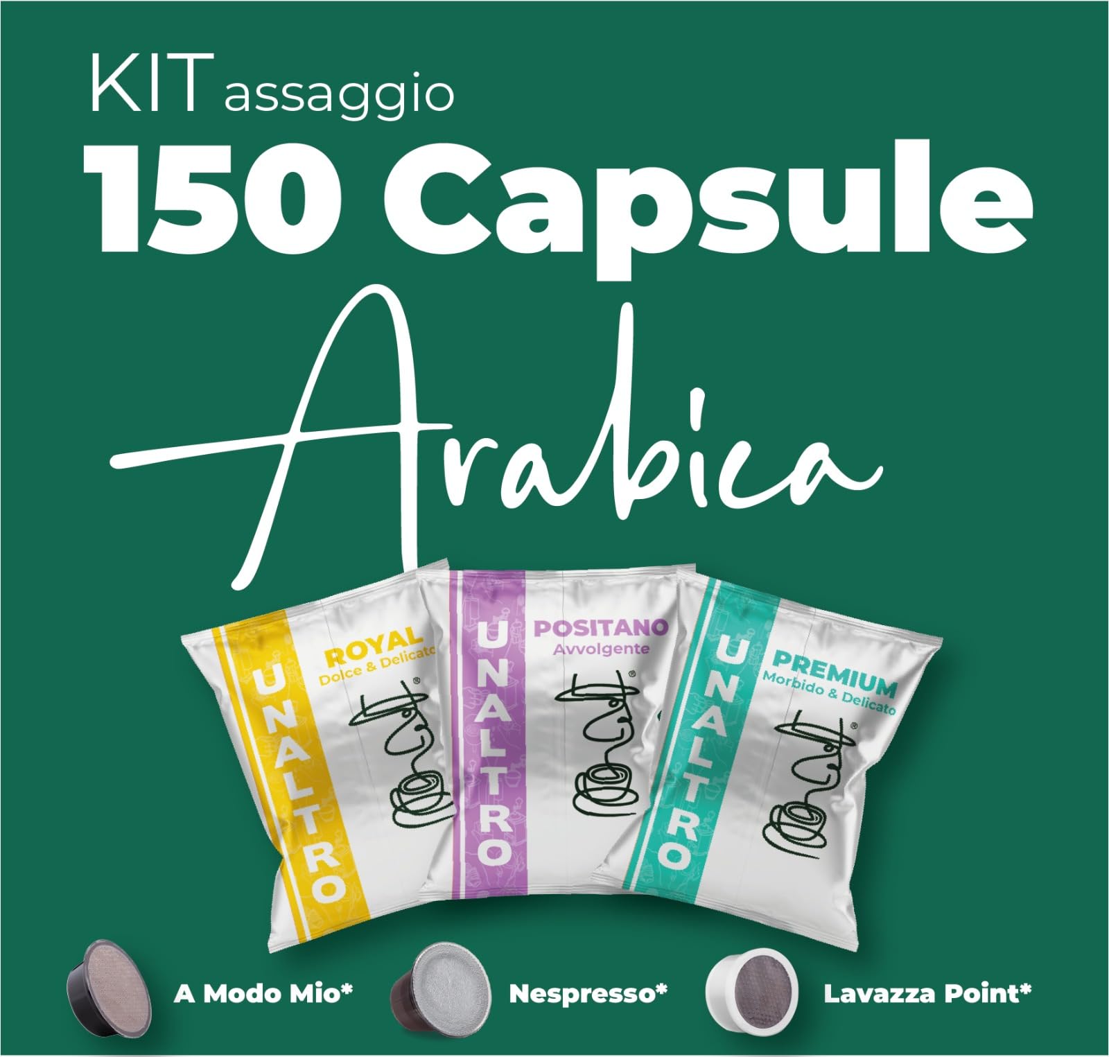 UNALTRO CAFFE Kit Assaggio Arabica 150 Capsule Compatibili NESPRESSO