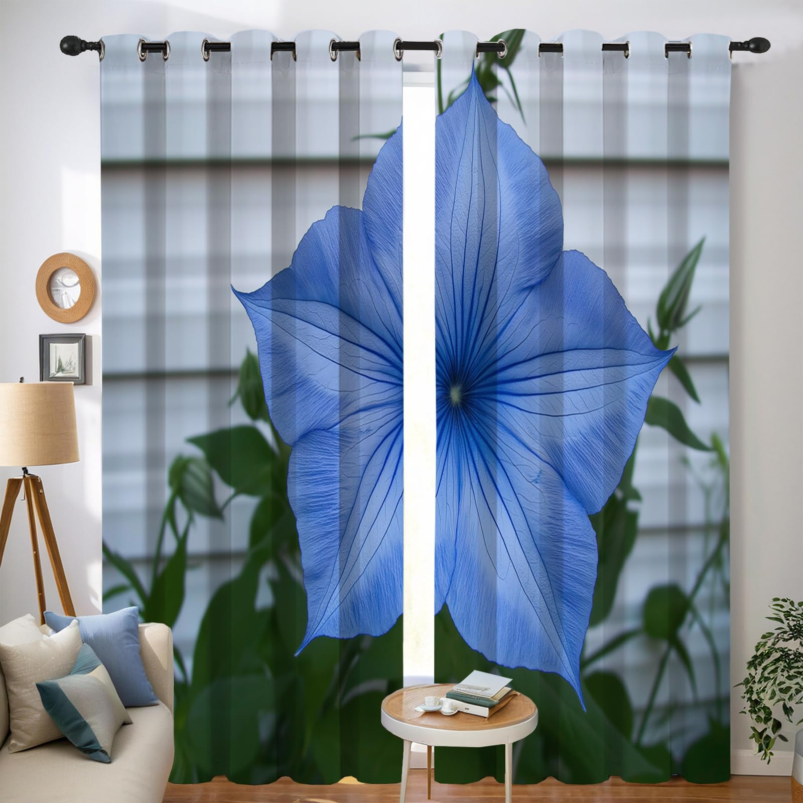 Tende,Blu Fiori Di Palloncini Da Parete-Piante A Foglia Verde,Casa Arredamento Elemento Distintivo Due Pannelli Set,140L X 280A cm (2 Pannelli),Tende Oscurante Finestra Camera da Letto Salotto