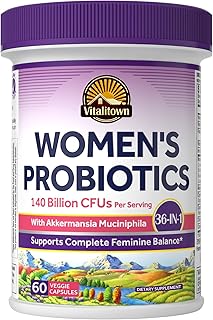 Vitalitown Probiotics for Women, 140 Billion CFU 20 Strains, Akkermansia Probiotic with Iron, Vitamin C B6 & B12, Digestive Enzymes, Cranberry, D-Mannose, Vaginal Probiotics & Prebiotics, 60 Capsules