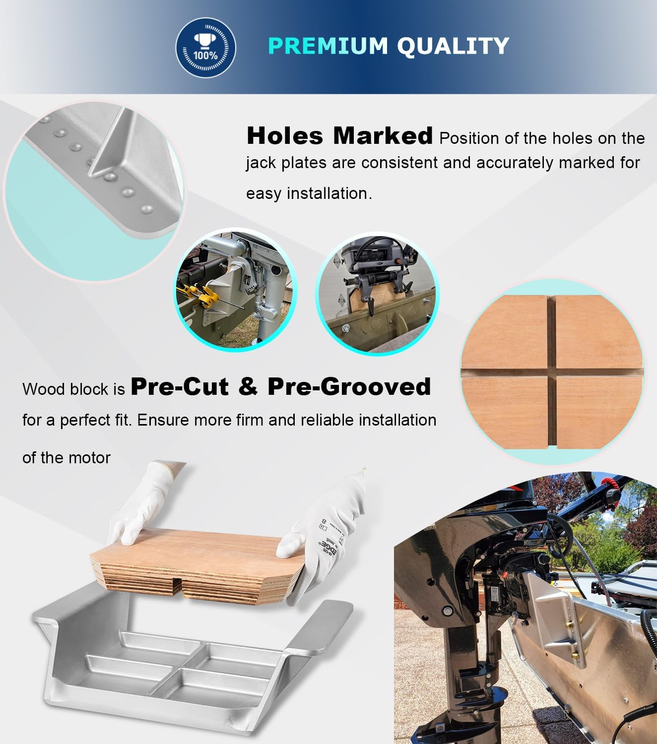 MJ-1-DP Jack Plate 4'' Setback Small Engine Jack Plate for Outboard Motors Up to 35HP (Wooden Mounting Block Included) Manual Add Distance Between Engine and Transom