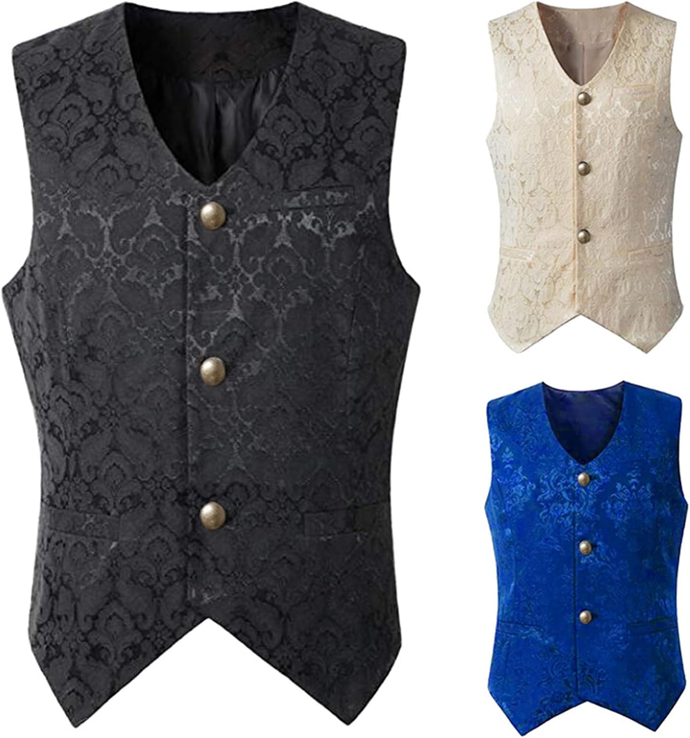 Men Victorian Sleeveless Slim Jacquard Paisley Vintage Gothic Steampunk Vest Medieval Waistcoat