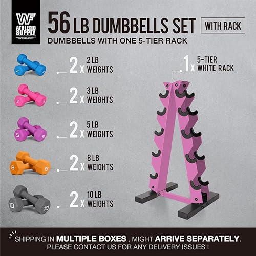 Miniatura 2 de WF Athletic Supply Juego de mancuernas con revestimiento de neopreno con un estante de almacenamiento de marco, agarre antideslizante y forma