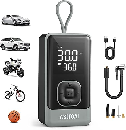 AstroAI Compresor de aire portátil con inflador de neumáticos L7, bomba eléctrica inalámbrica de 150 PSI con inflado rápido de 1 minuto, apagado