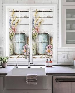 Farm Flowers Window Privacy Film Stained Glass Window Film Decorative Window Cover Static Window Cling for Door Daisies Lavender Botanical Art Peony Wooden Window Stickers for Bathroom 17.7"x39.3"