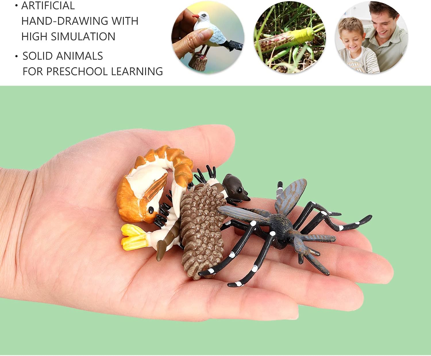 Volnau Animal Figurines Toys 17PCS Life Cycle Figure Set for Toddlers Kids Salmon Octopus Wolf Spider Mosquito Christmas Birthday Gift Preschool Educational Prop - Image 5