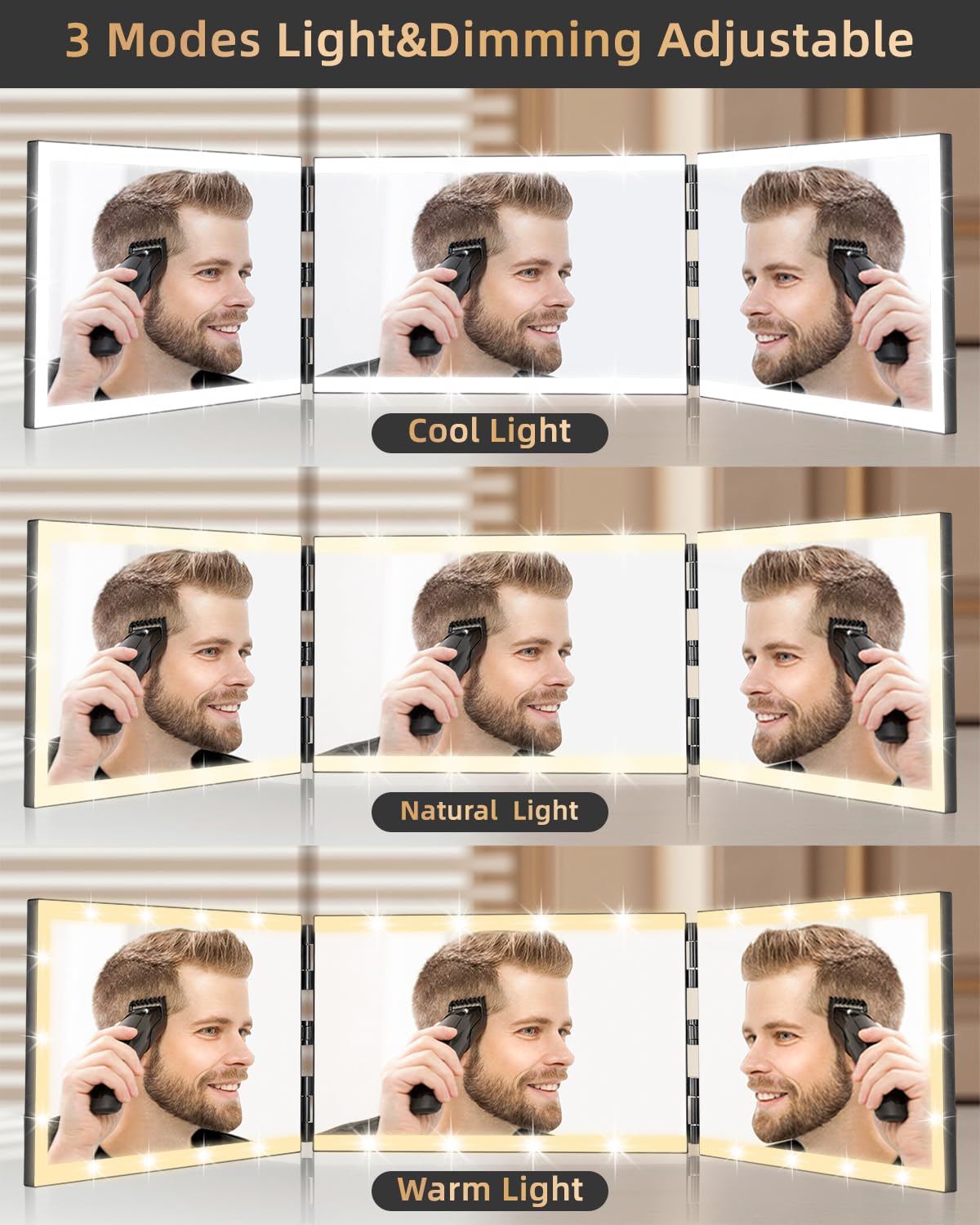 XIGETRAIL Rechargeable 3-Way LED Hair Cutting Mirror