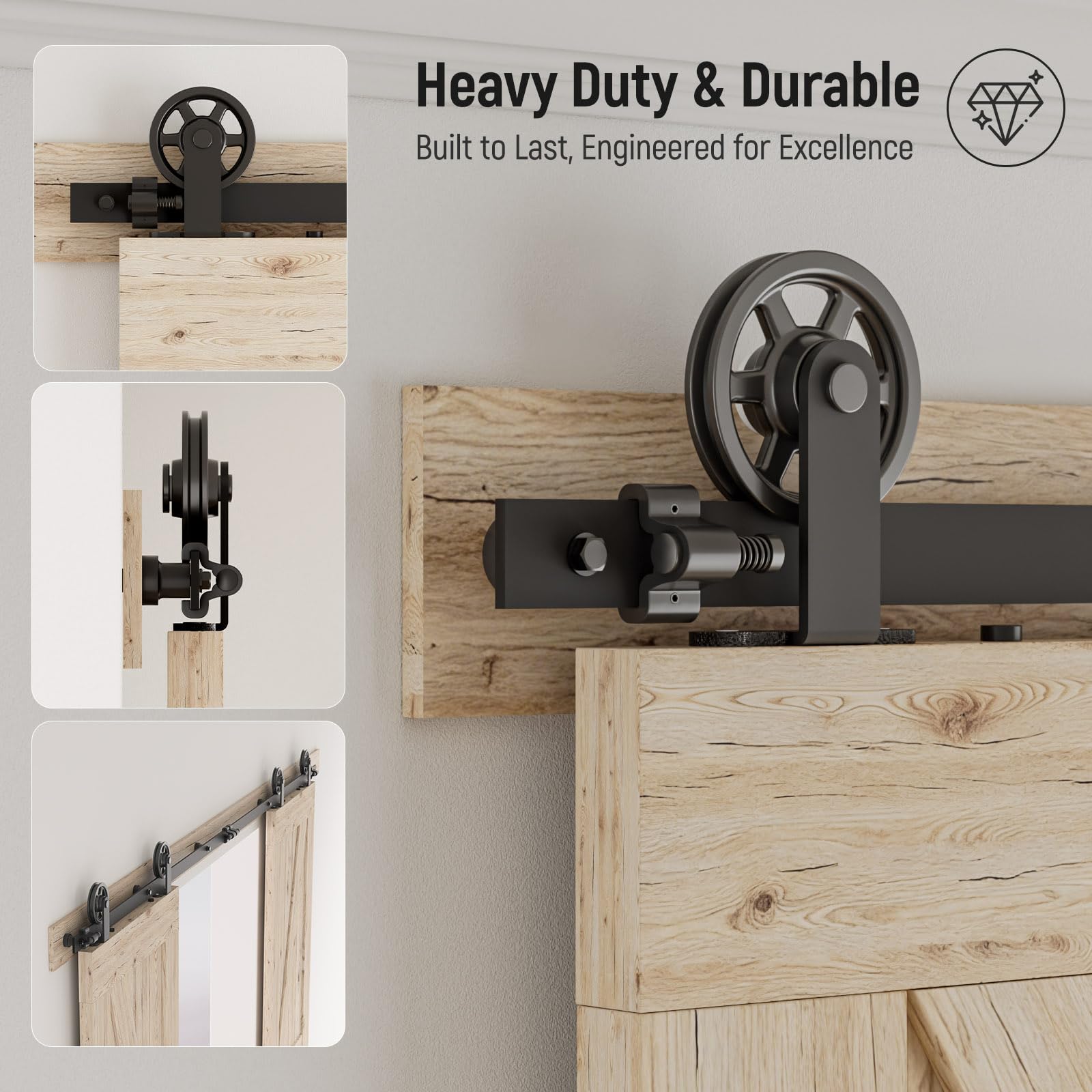 Herrajes Puertas Correderas Doble 325cm Rieles Kit Puerta Corredera Negro para 2 Puerta Corredera Madera 81cm Ancho, Pequeña Rueda T-forma — view 19