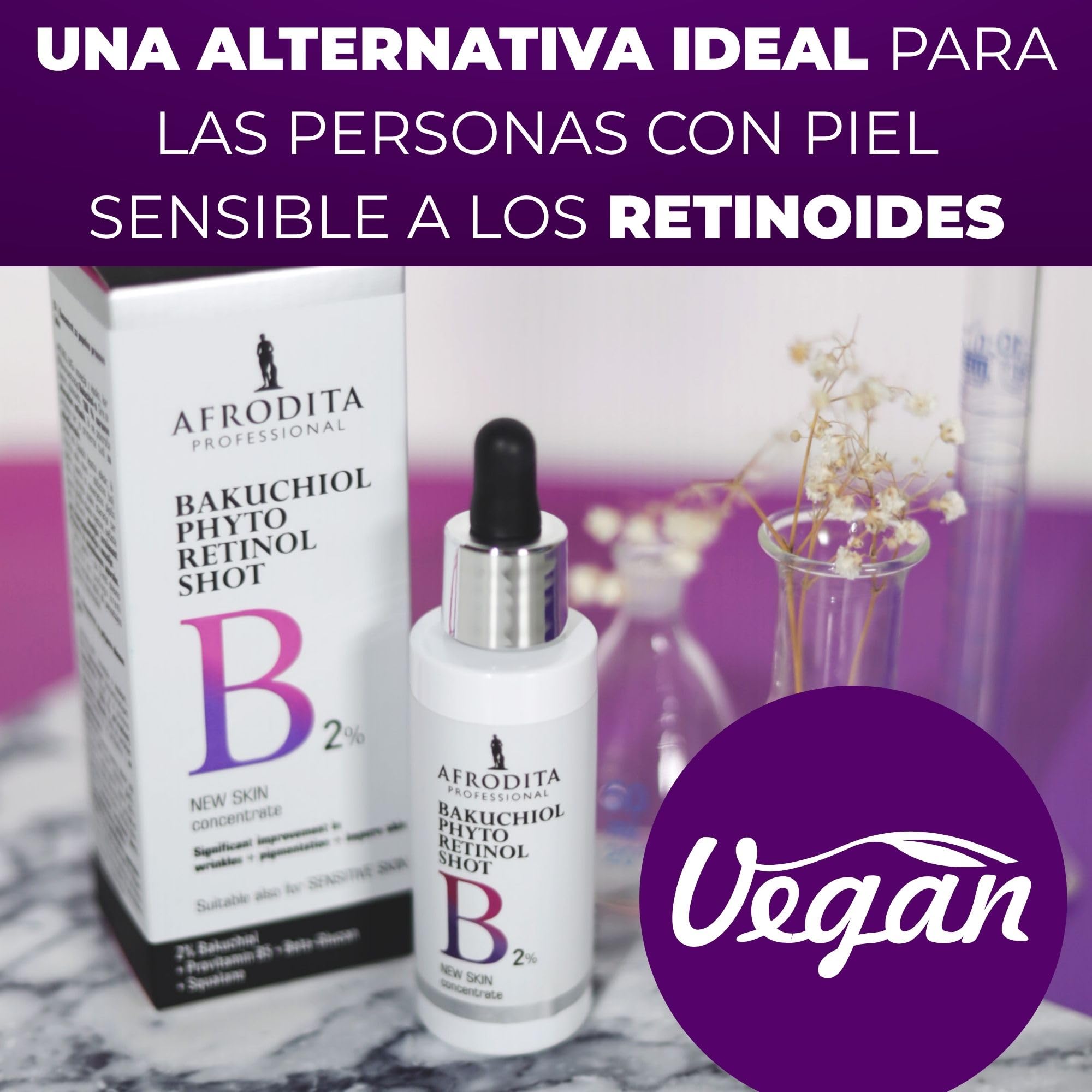 Afrodita Professional Bakuchiol Phyto Retinol Shot 2% - Sérum facial con Sytenol A, pantenol, beta-glucano y escualano, sin fragancia, vegano, 30 ml
