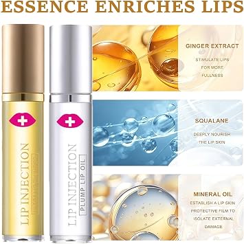 2PCS Lip Plumper Extreme & Lip Oil Set for Older Women, Fuller Moisturized Plumping Balm Reduces Lines & Boosts Volume, Day & Night Mouth Enhancer (30% + 60%, 5ml)