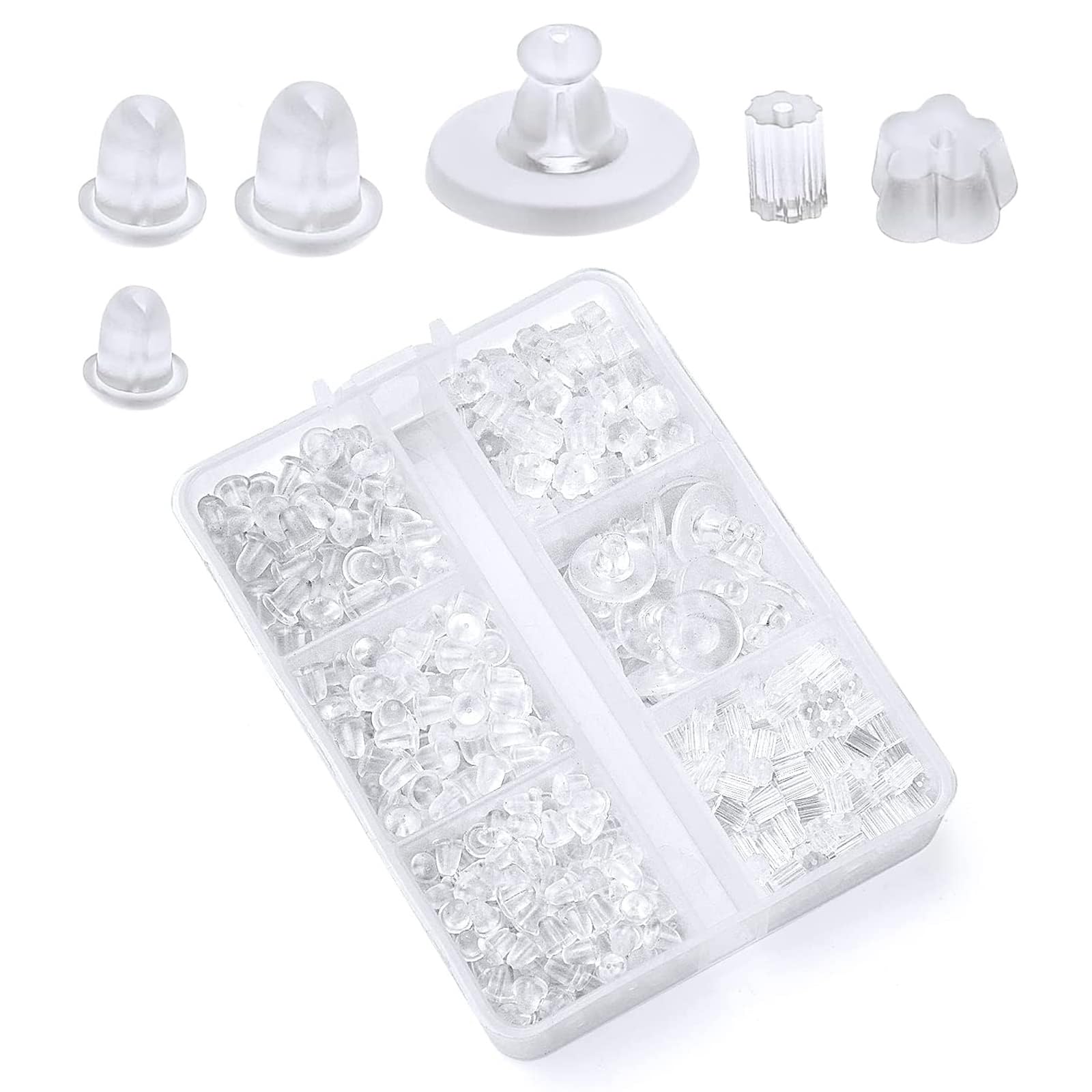 Shirene Silicone Earring Backs For Studs,6 Styles Clear Earrings 600 Pcs Safety Back Soft Rubber Earrings Stopper Locking Secure Earring Backs Hypoallergenic Earrings Stopper Back With Storage Case