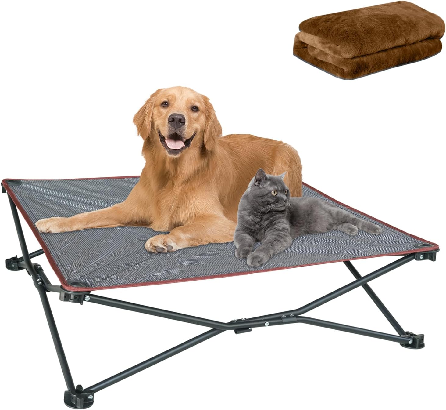 unp Elevated Cooling Dog Bed – 36 x 36 x 10 inch Foldable Pet Bed – Washable Plush Cover & Carrying Bag Breathable Dog Camping Chair (Brown, L)
