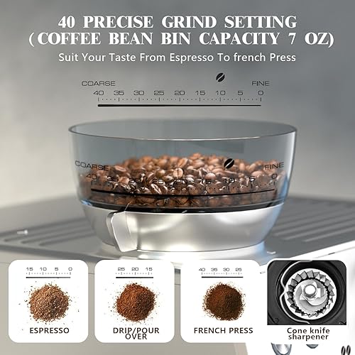 Miniatura 3 de Empstorm Máquina de café expreso con molinillo, cafetera espresso semiautomática de 20 bar con espumador de leche para uso comercial en barista en