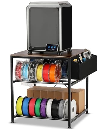 AHOWPD 3D Printer Stand with Filaments Storage - 3D Printer Table Filament Storage Rack Heavy Duty 3D Desk for Workshop Studio Office Brown