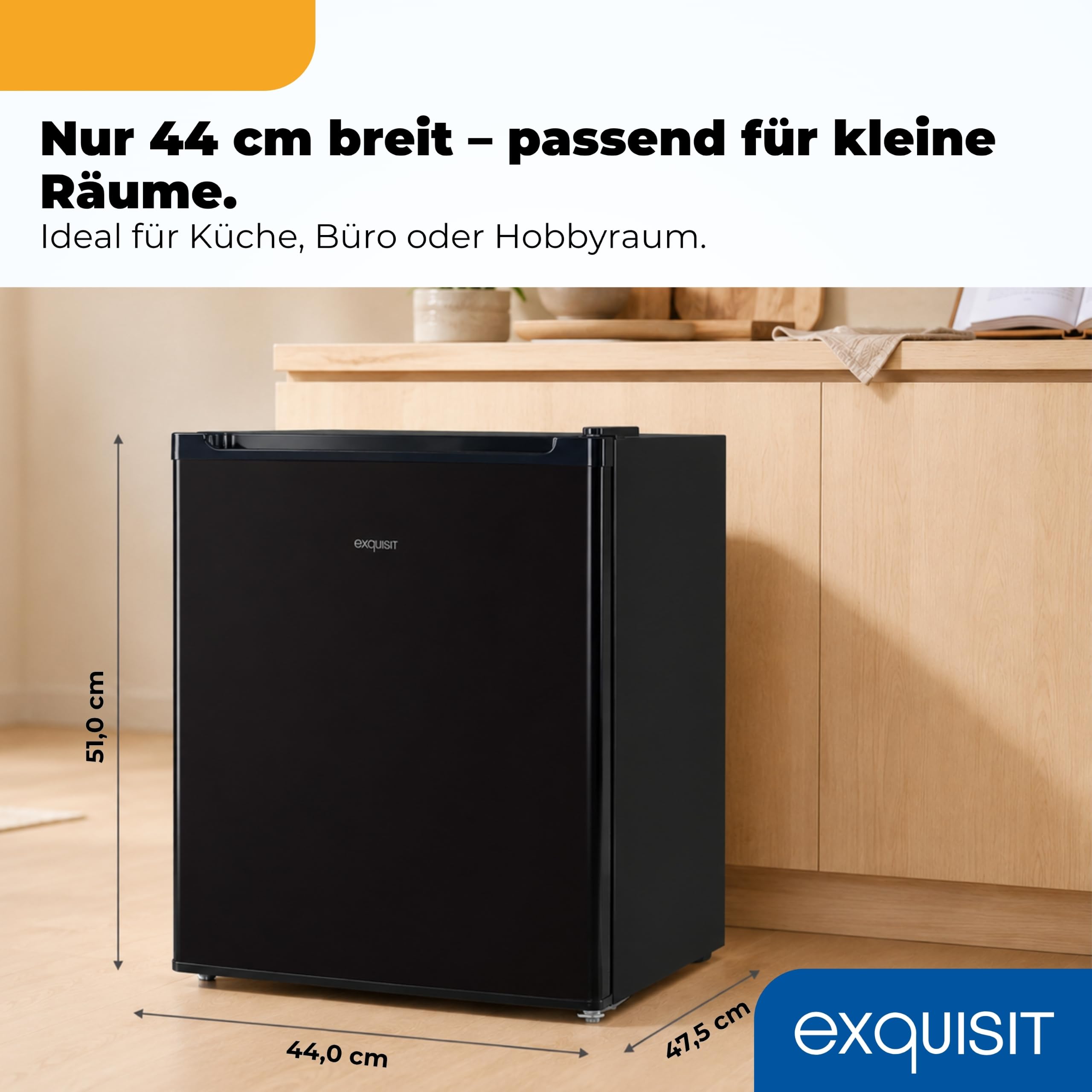 Exquisit Mini Gefrierschrank 33 l | 4-Gefrierfach | kompakt 44 cm breit | 40 dB | Türanschlag wechselbar | GB05-040E schwarz | Schwarz