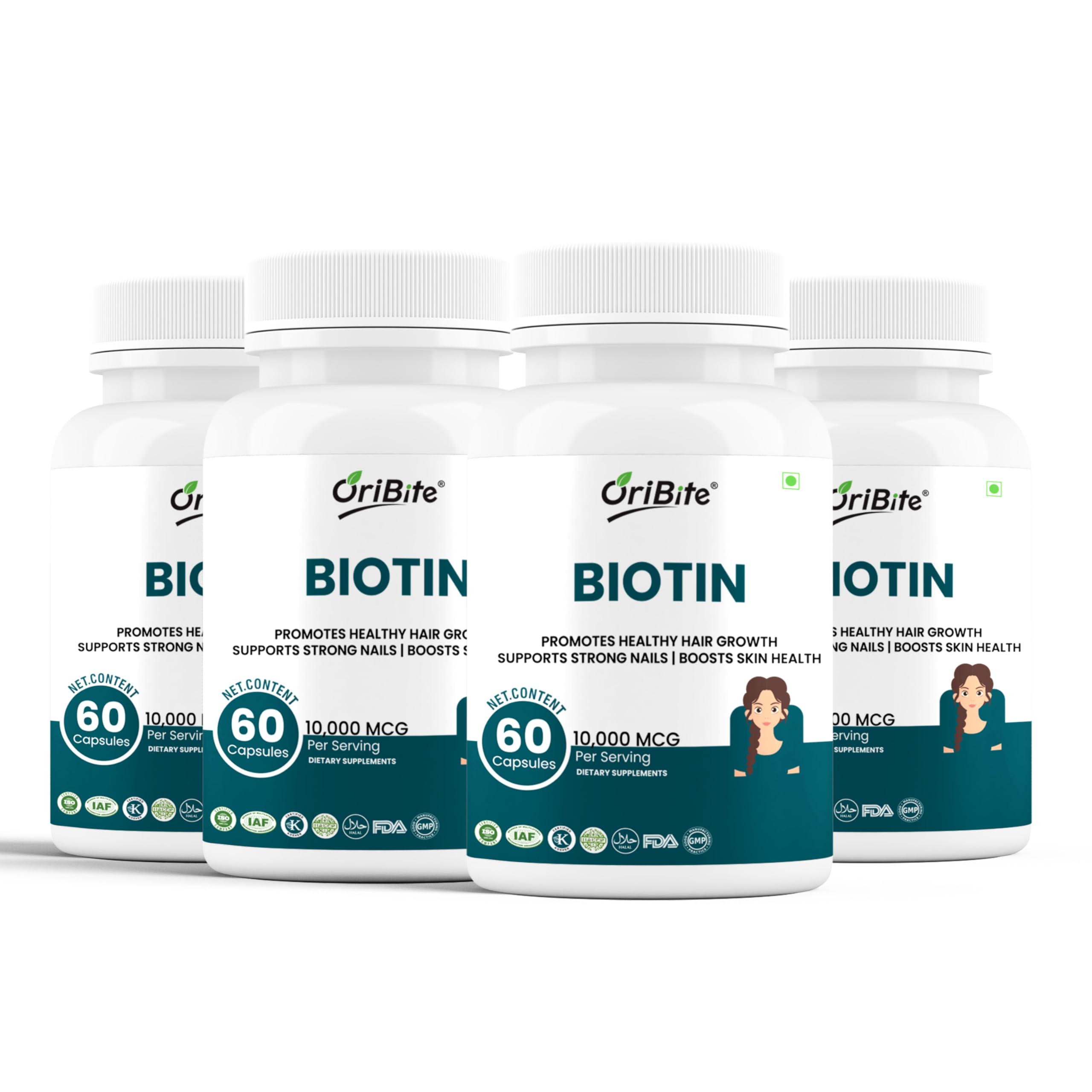 Biotin 10,000 mcg with Zinc &amp; Vitamin C – Hair, Skin &amp; Nail Support – Vegetarian, Non-GMO &amp; Gluten-Free Supplement – 60 Capsules (4)