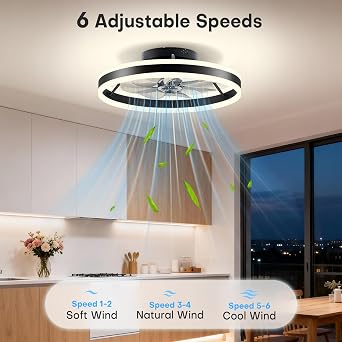 20 Low Profile Ceiling Fan with Light, Black Small Ceiling Fan | Pre-Assembled Design, 2700-6500K Dimmable, 6 Speeds, APP & Remote Control, Modern Ceiling Fan for Bedroom, Kids Room